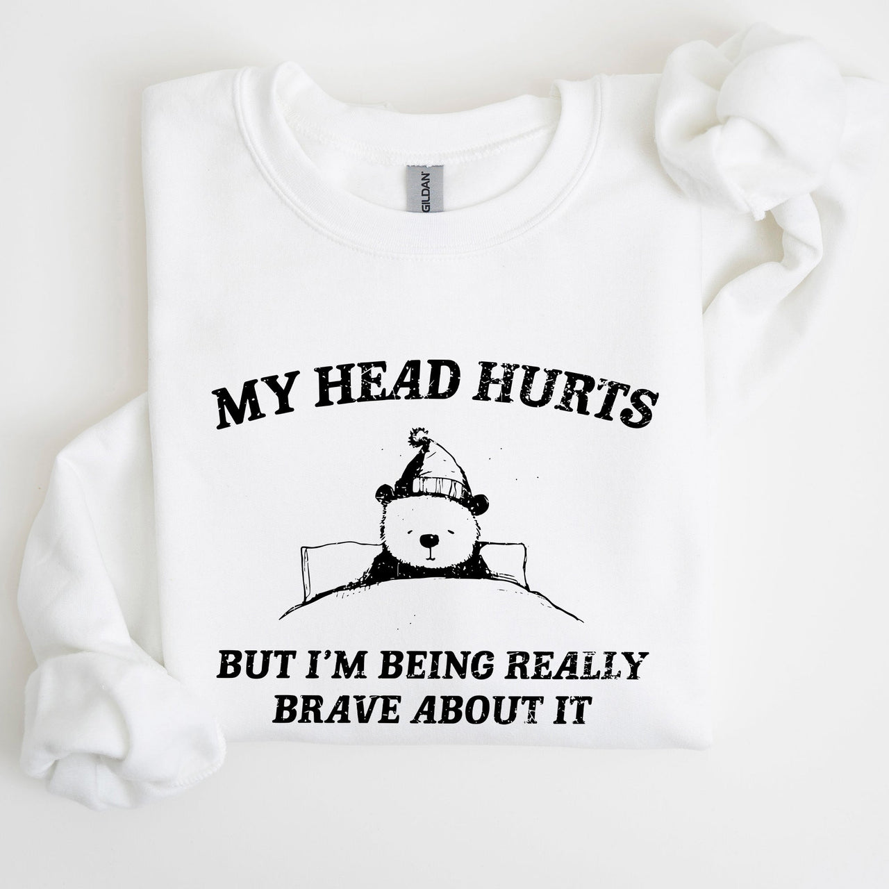 My Head Hurts Bear Sick Meme Aesthetic Funny Graphic Premium Soft Cotton Sweatshirt