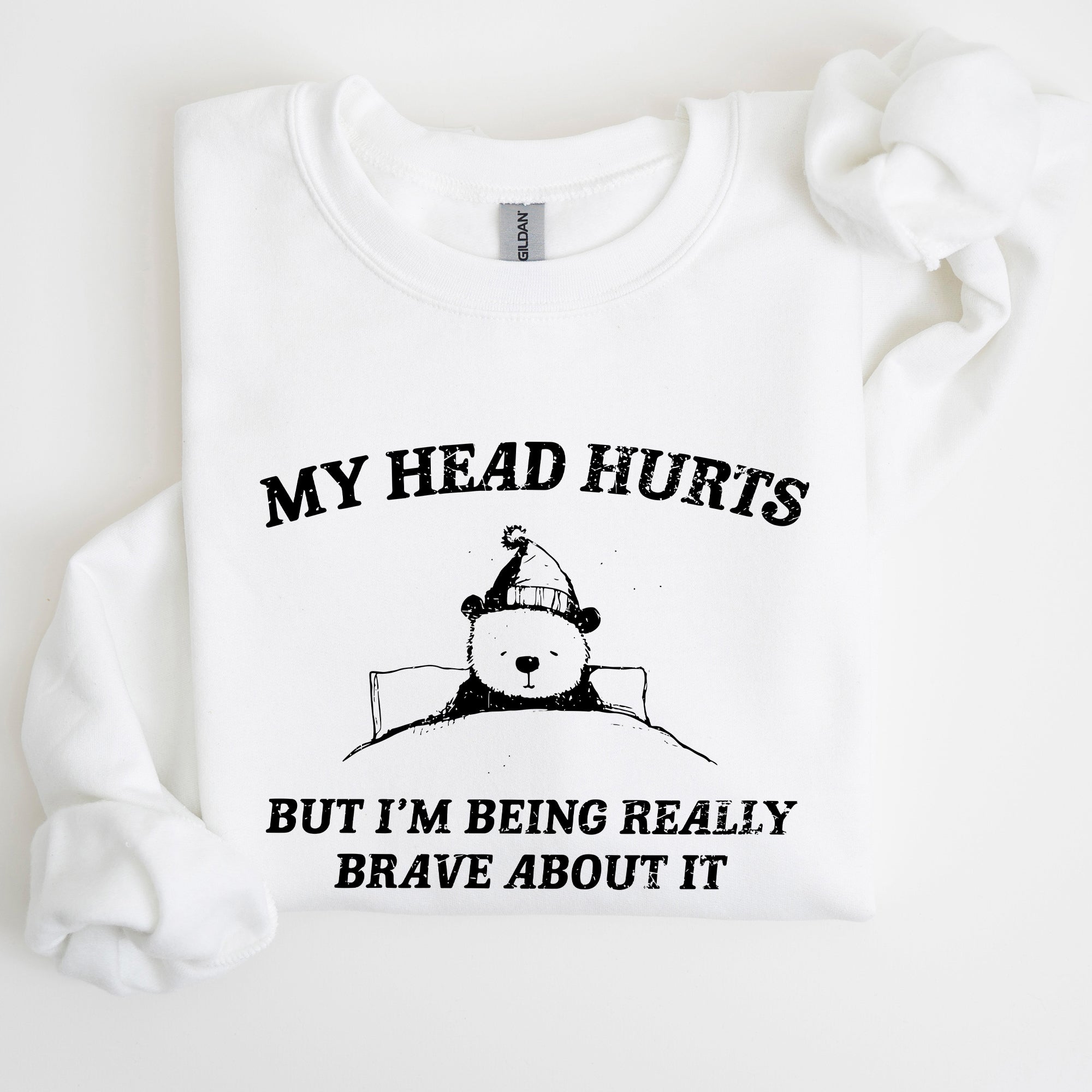 My Head Hurts Bear Sick Meme Aesthetic Funny Graphic Premium Soft Cotton Sweatshirt