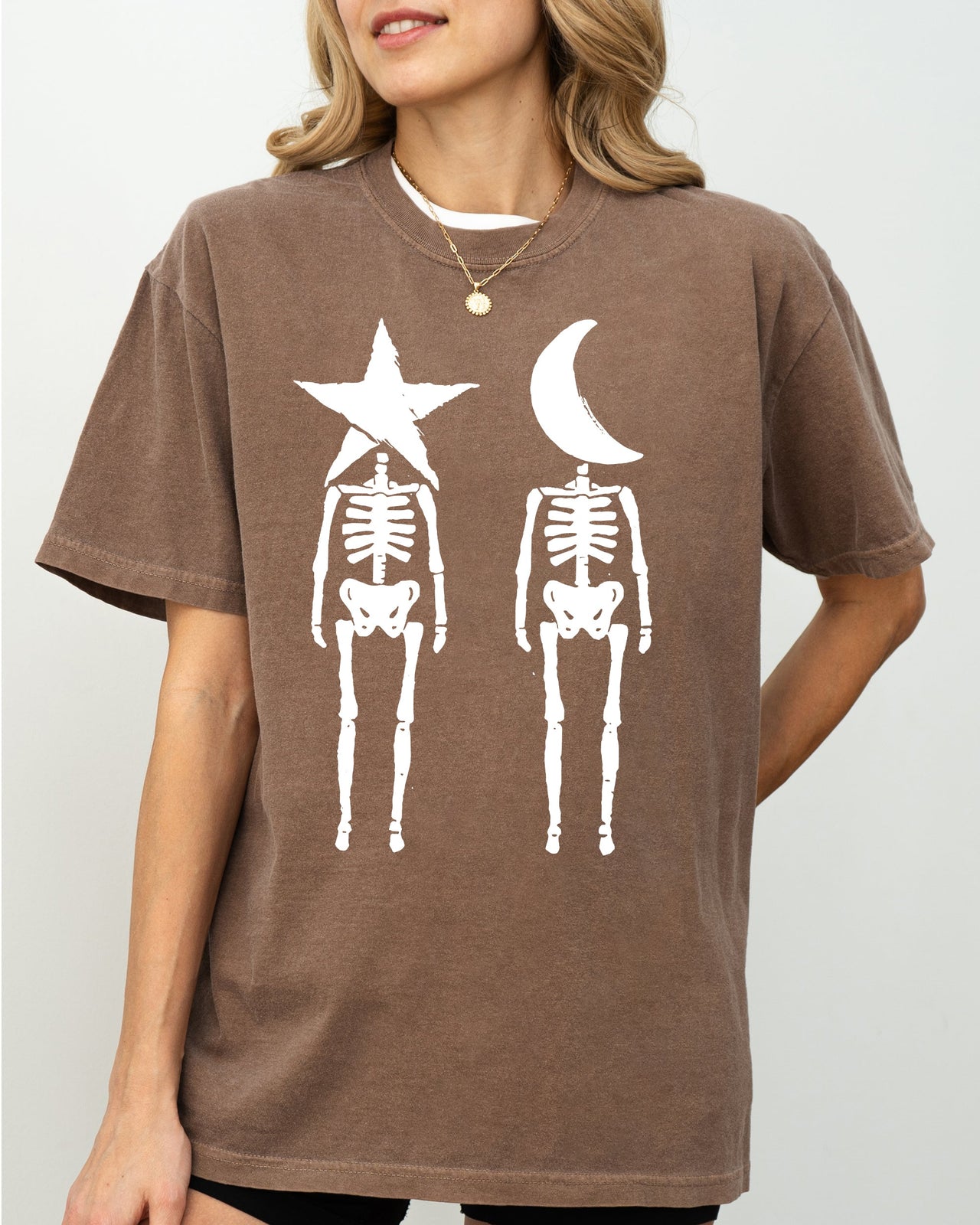 Mystical Couple Stars Moons Skeleton Halloween Spooky Night Sky Comfort Colors Tee