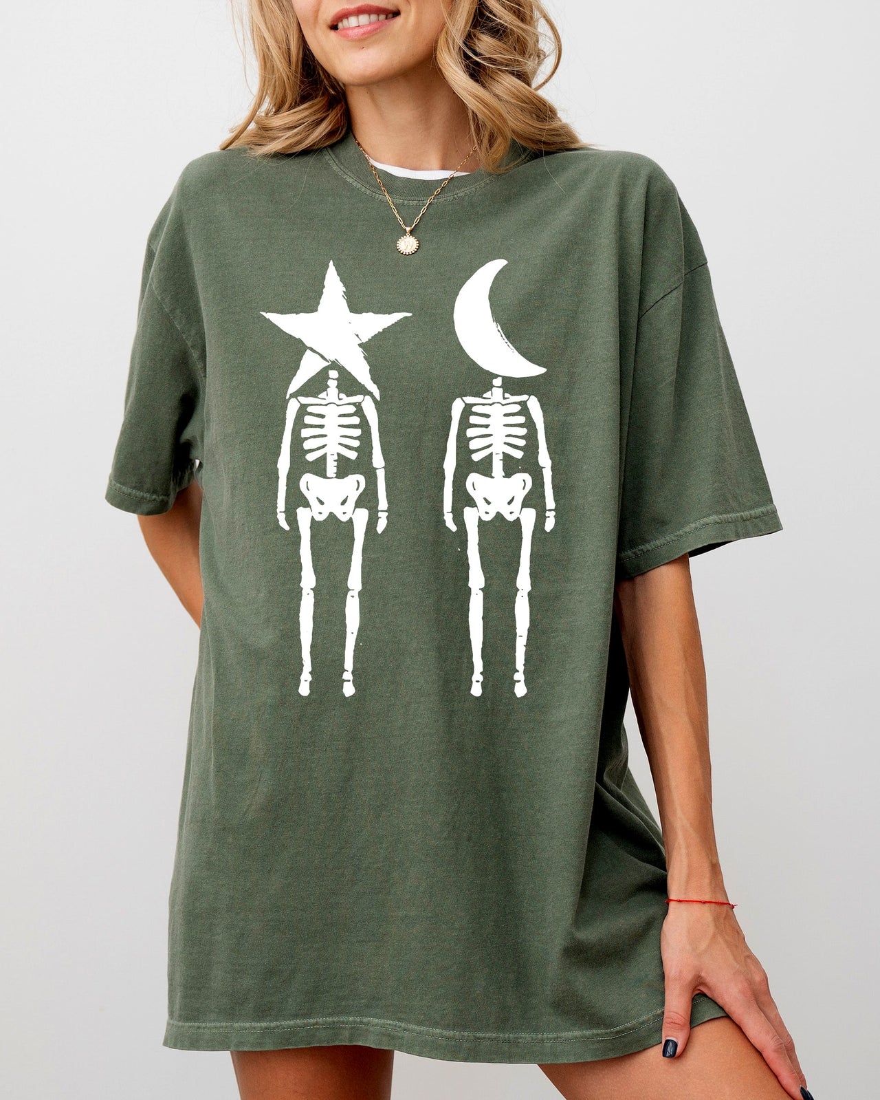 Mystical Couple Stars Moons Skeleton Halloween Spooky Night Sky Comfort Colors Tee
