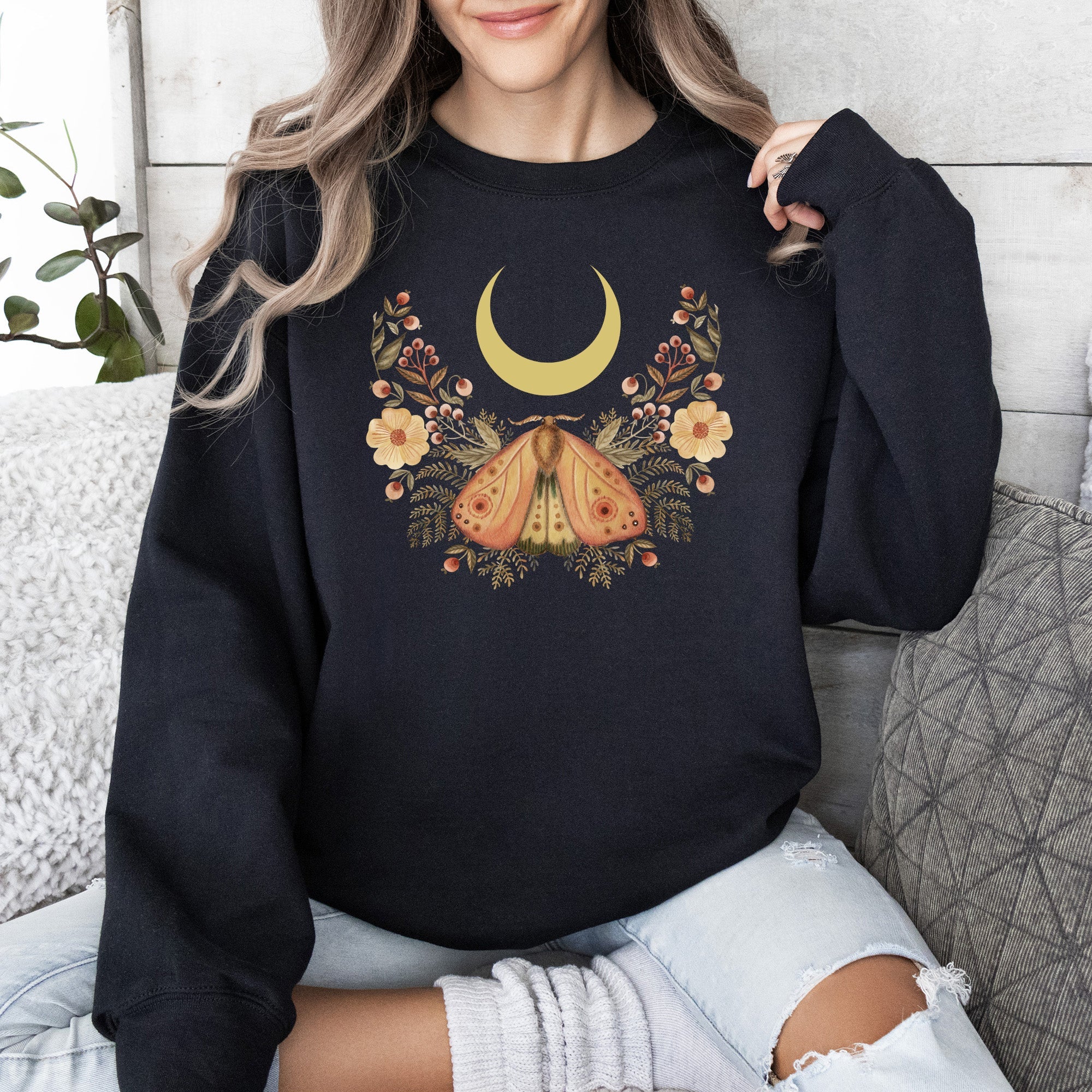 Mystical Moth And Moon Enchanted Floral Night Sky Dreamscape Collection Sweatshirt