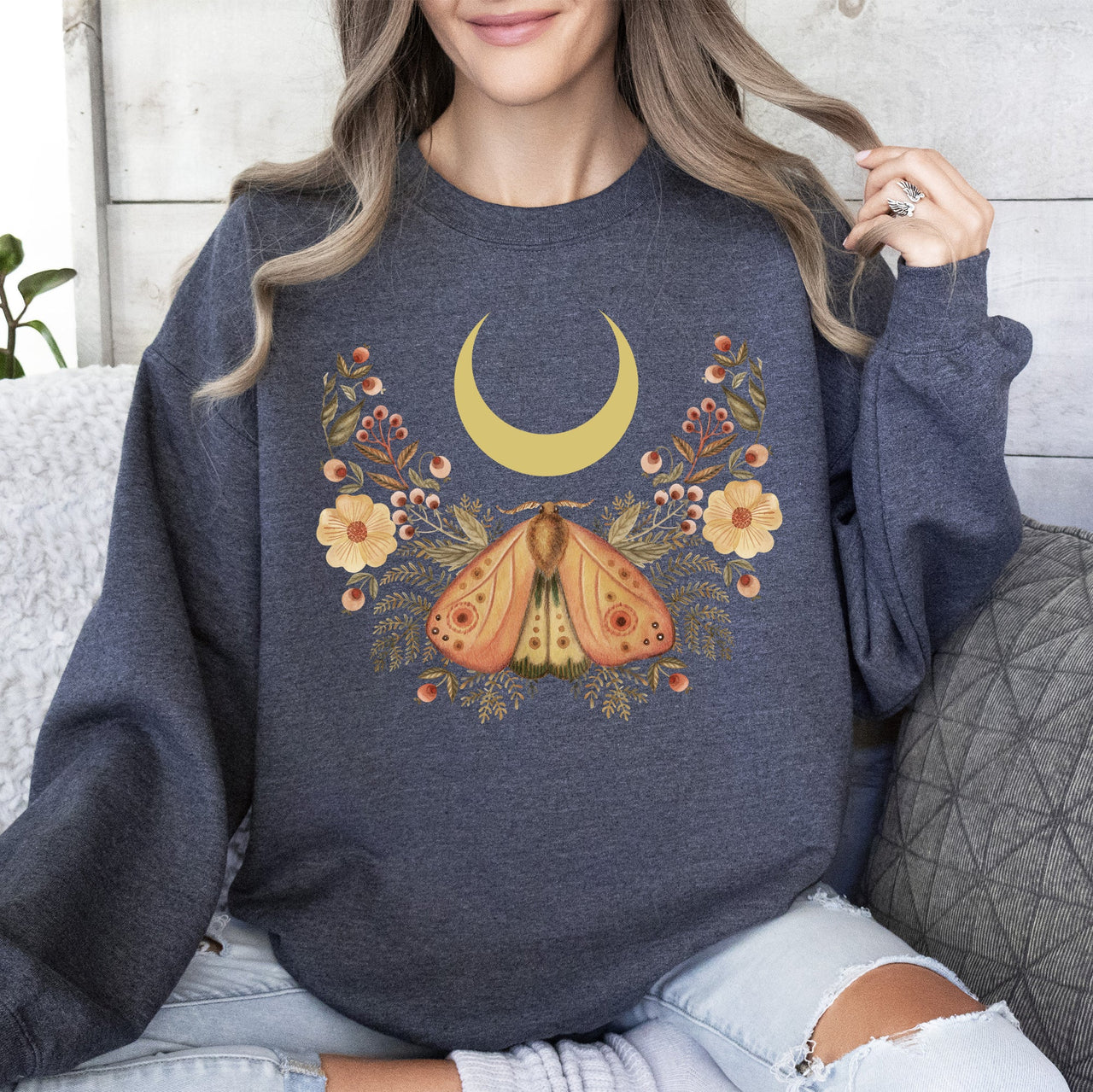 Mystical Moth And Moon Enchanted Floral Night Sky Dreamscape Collection Sweatshirt