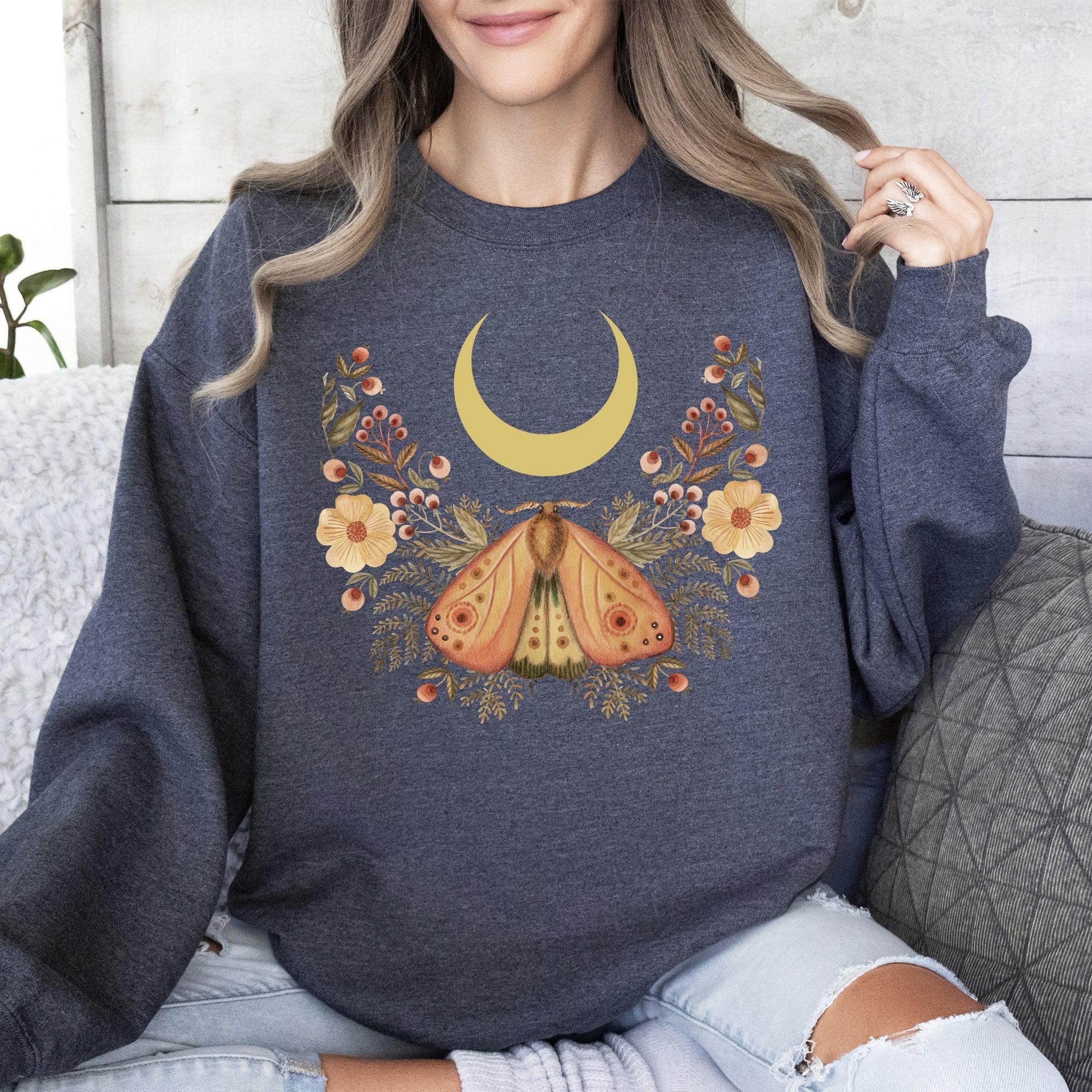 Mystical Moth And Moon Enchanted Floral Night Sky Dreamscape Collection Sweatshirt