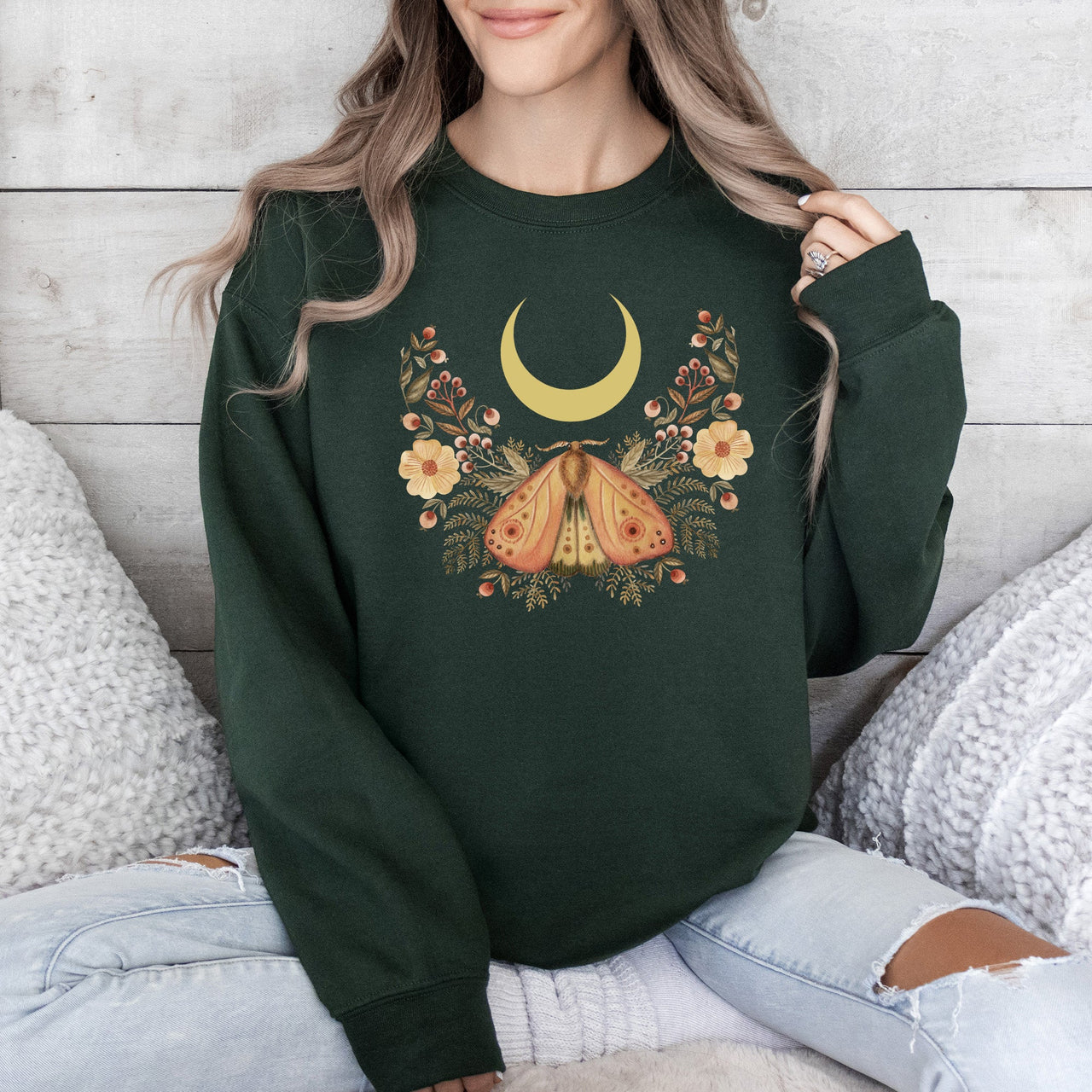 Mystical Moth And Moon Enchanted Floral Night Sky Dreamscape Collection Sweatshirt