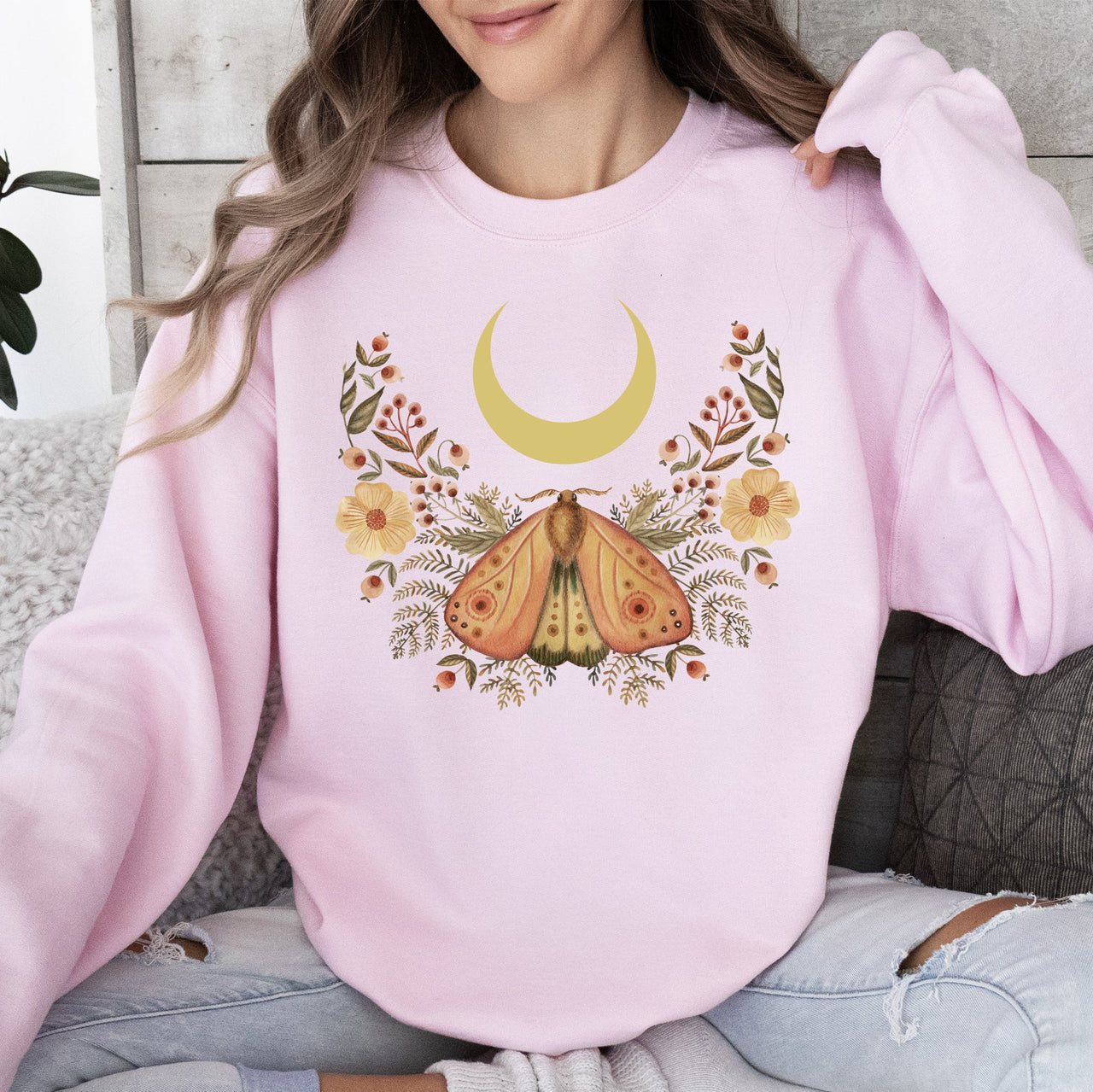 Mystical Moth And Moon Enchanted Floral Night Sky Dreamscape Collection Sweatshirt