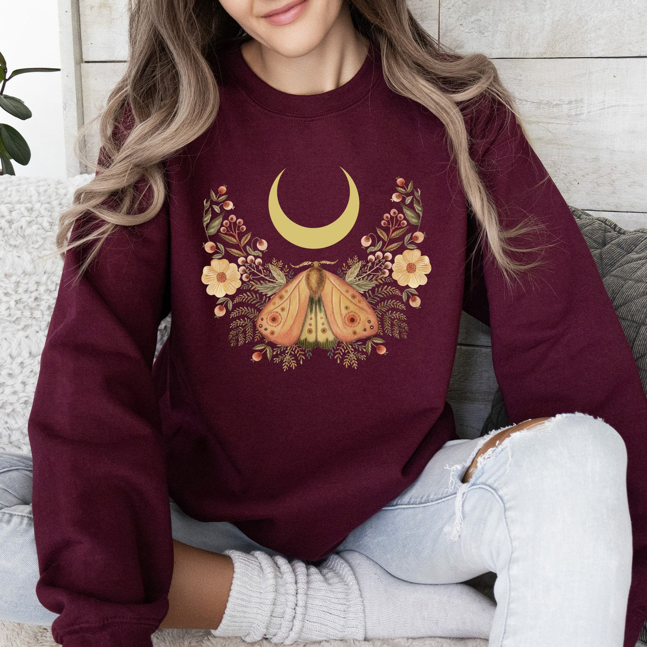 Mystical Moth And Moon Enchanted Floral Night Sky Dreamscape Collection Sweatshirt