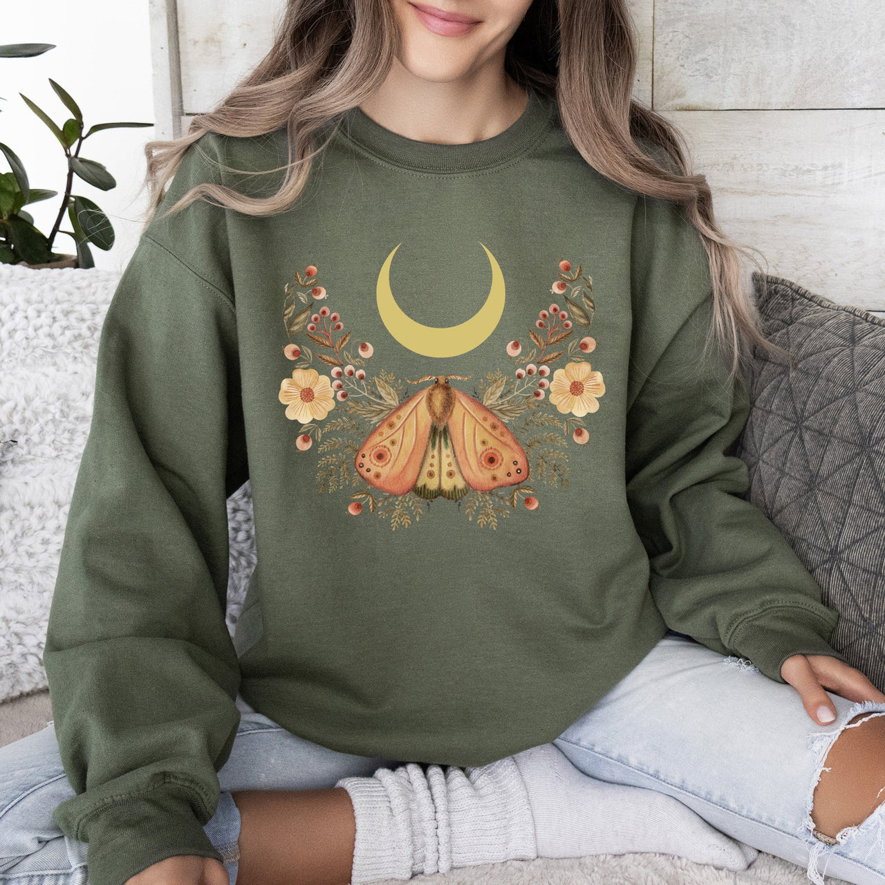 Mystical Moth And Moon Enchanted Floral Night Sky Dreamscape Collection Sweatshirt