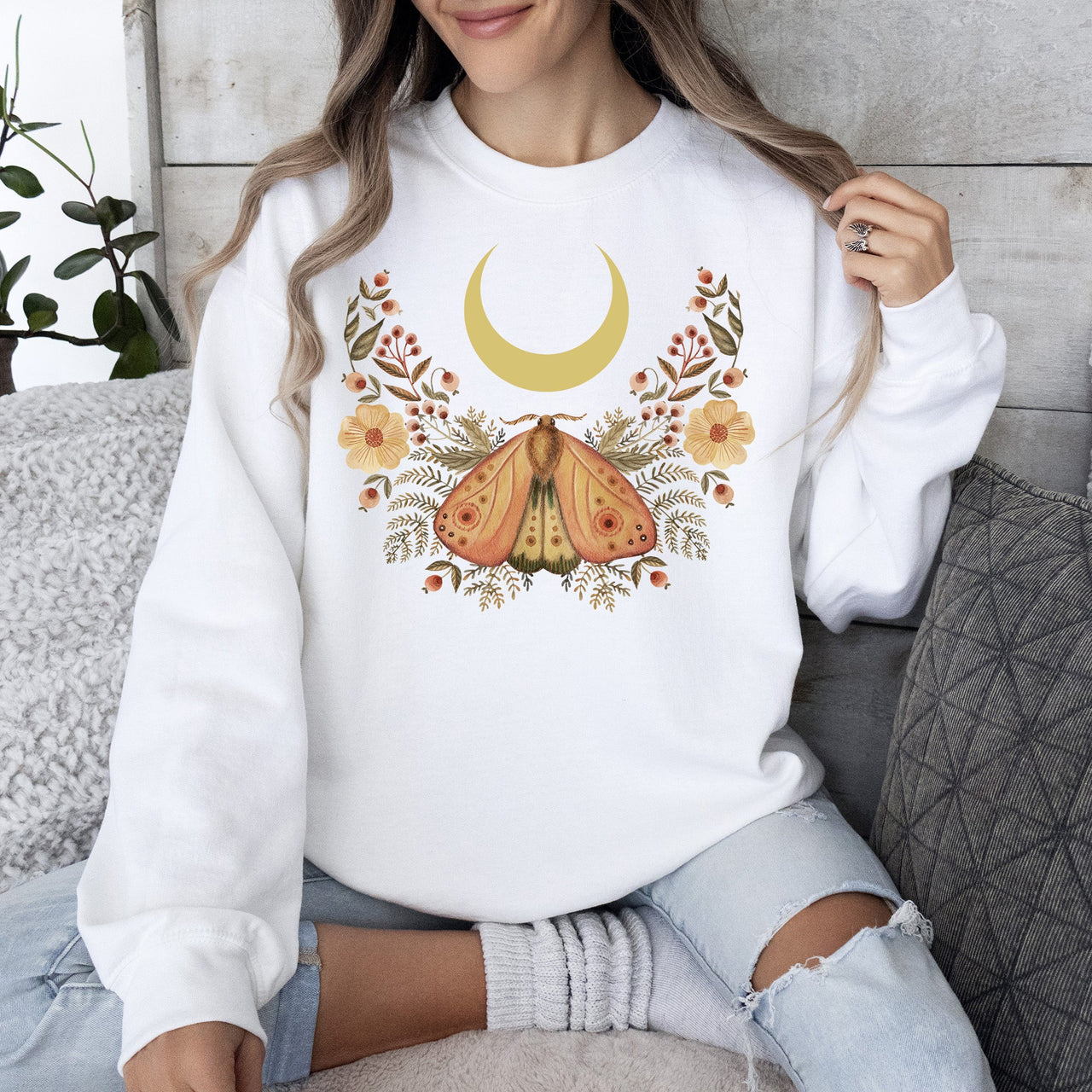 Mystical Moth And Moon Enchanted Floral Night Sky Dreamscape Collection Sweatshirt