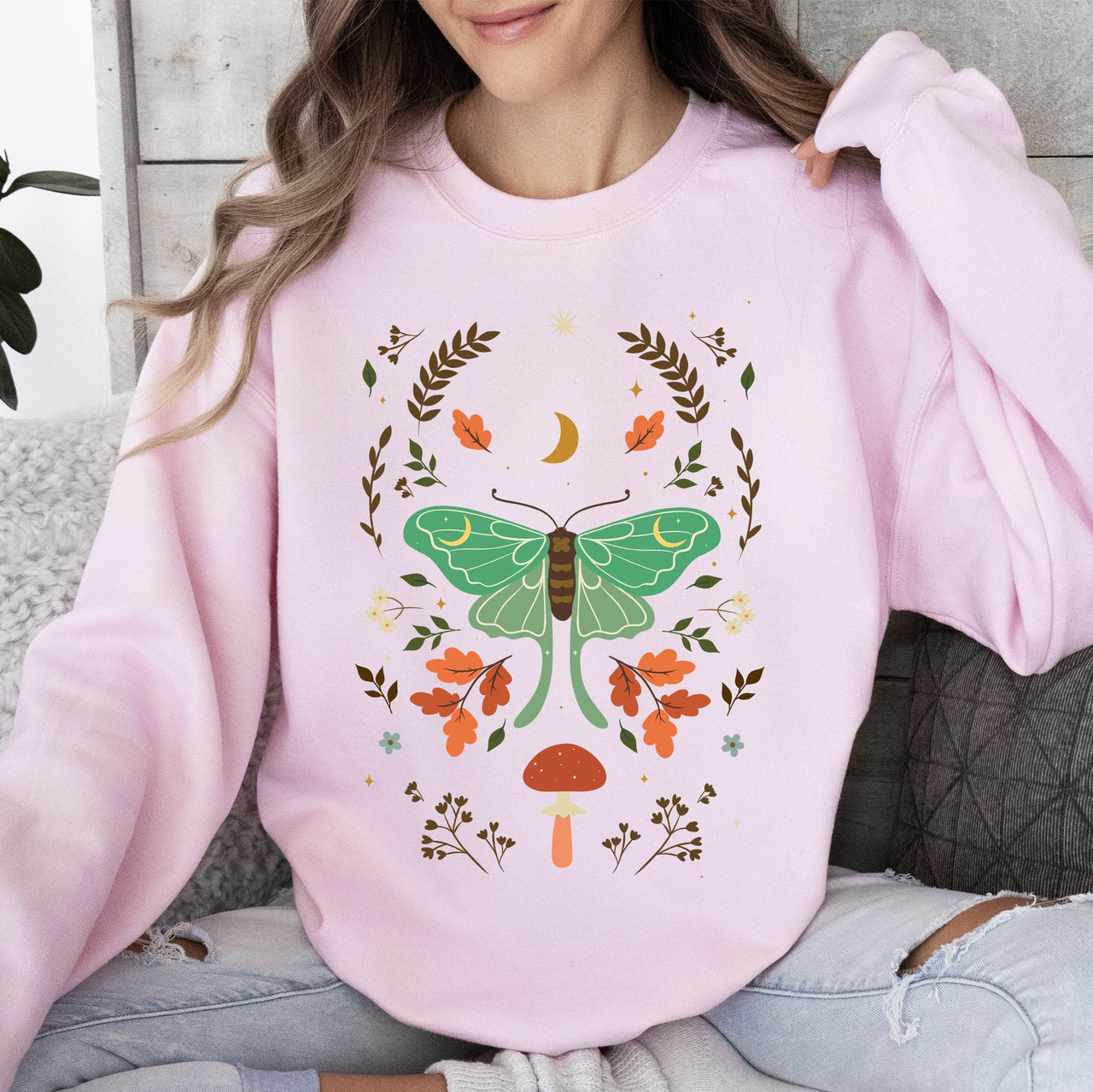 Mystical Moth and Moon, Enchanted Floral Night Sky Celestial Garden Dreamscape Sweatshirt