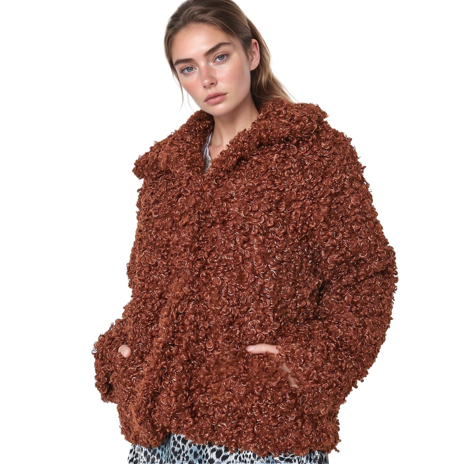 Pleione Womens Curly Faux Fur Teddy Coat