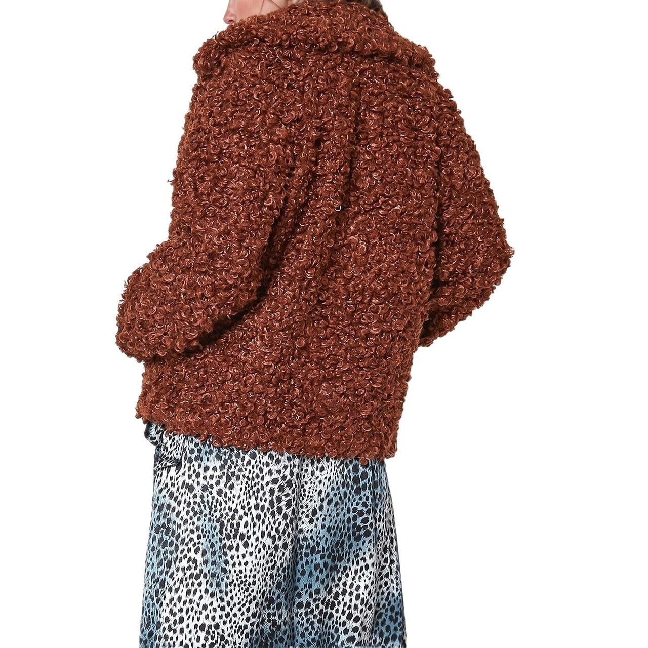 Pleione Womens Curly Faux Fur Teddy Coat