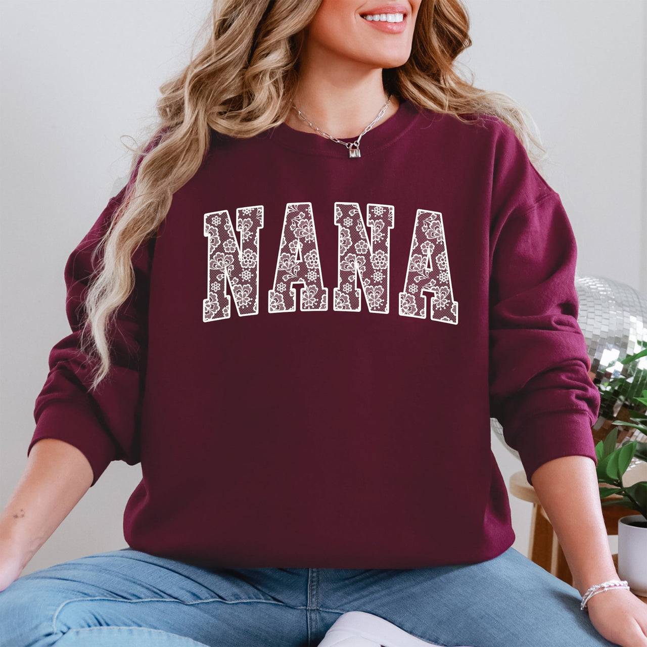 Nana Faux Lace Coquette Varsity Mother's Day Elegant Vintage Cozy Edition Sweatshirt