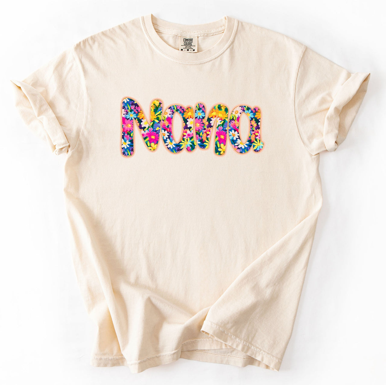 Nana Floral Bright Pastel Garden Bouquet With Radiant Vibrant Blooms Comfort Colors Tee