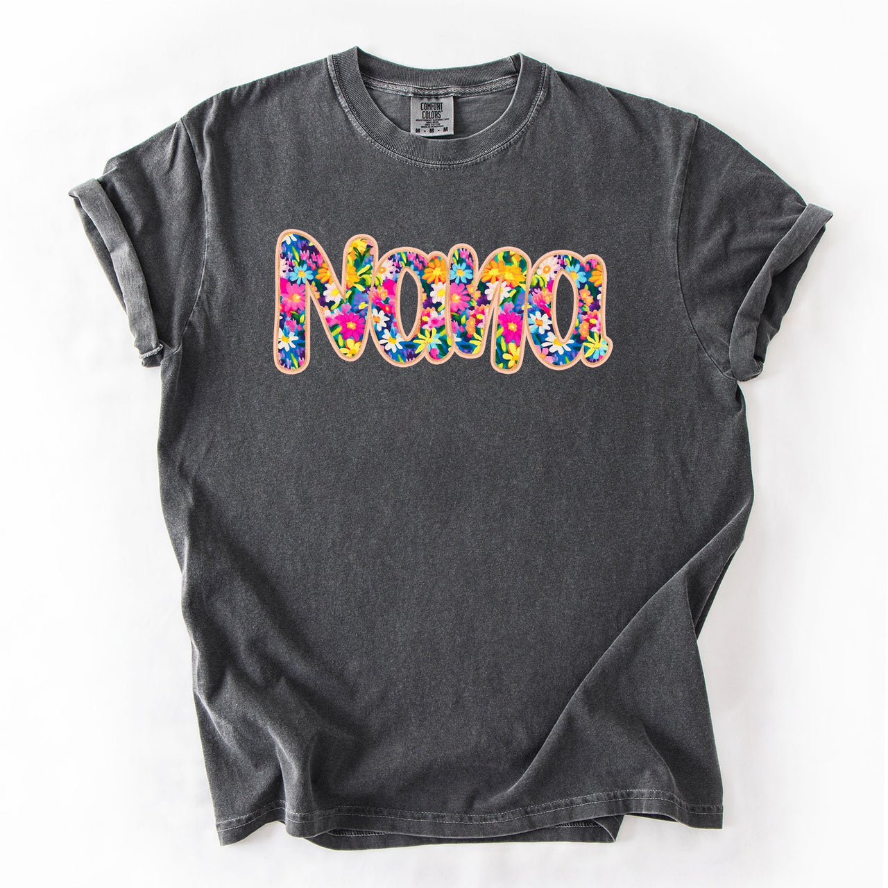 Nana Floral Bright Pastel Garden Bouquet With Radiant Vibrant Blooms Comfort Colors Tee