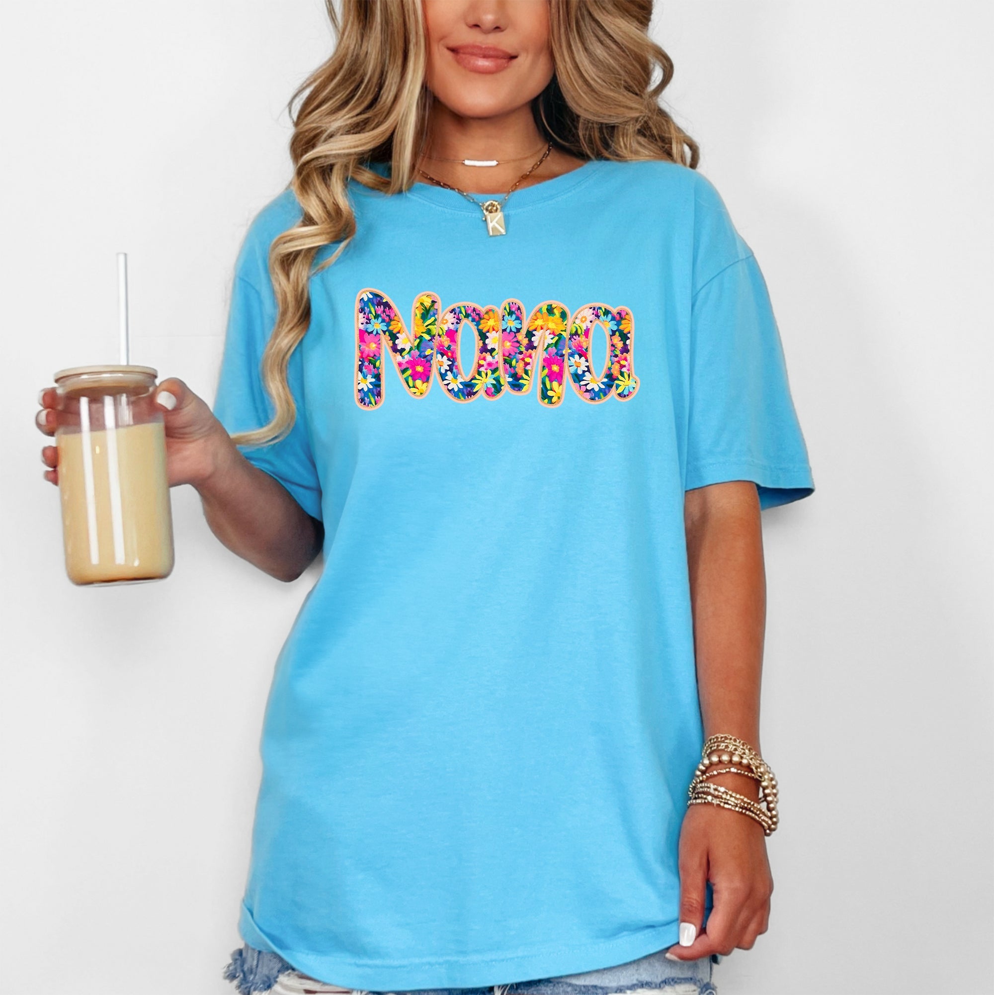 Nana Floral Bright Pastel Garden Bouquet With Radiant Vibrant Blooms Comfort Colors Tee