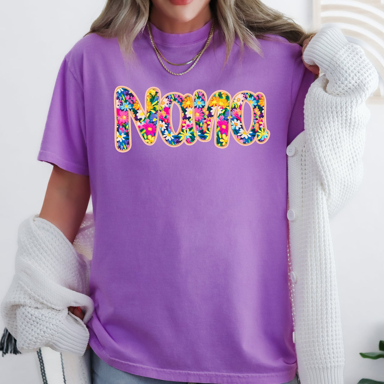 Nana Floral Bright Pastel Garden Bouquet With Radiant Vibrant Blooms Comfort Colors Tee