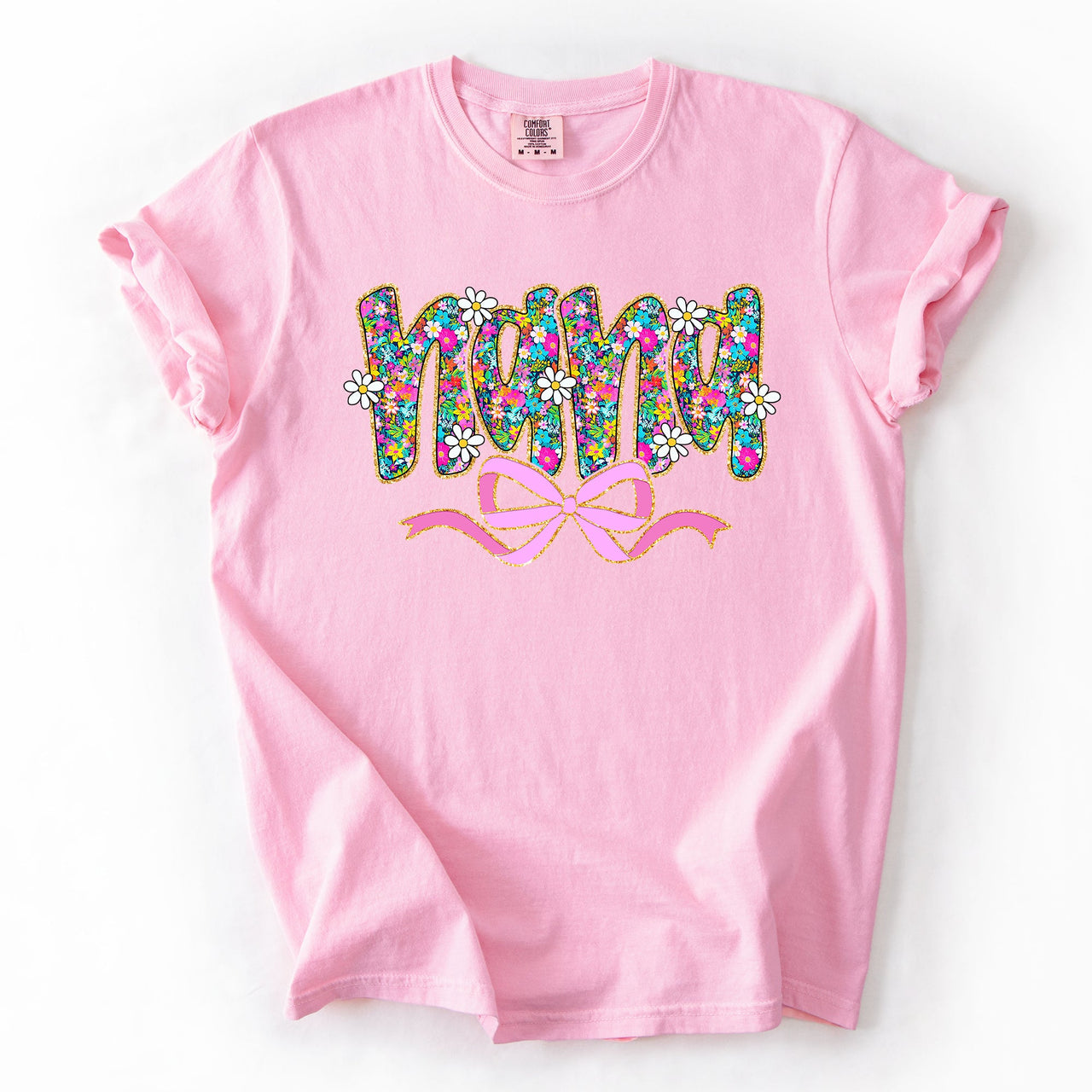Nana Mother's Day Floral Ribbon Bow Pastel Blooms Garden Cheer Comfort Colors Tee
