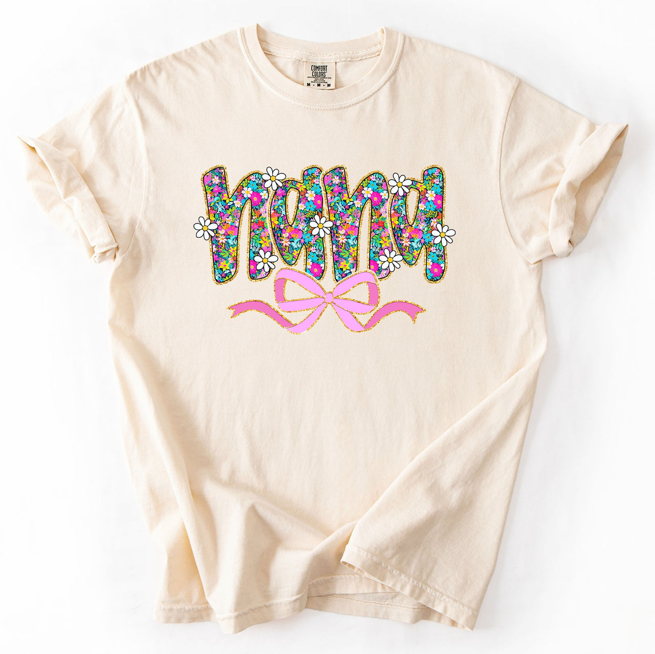 Nana Mother's Day Floral Ribbon Bow Pastel Blooms Garden Cheer Comfort Colors Tee