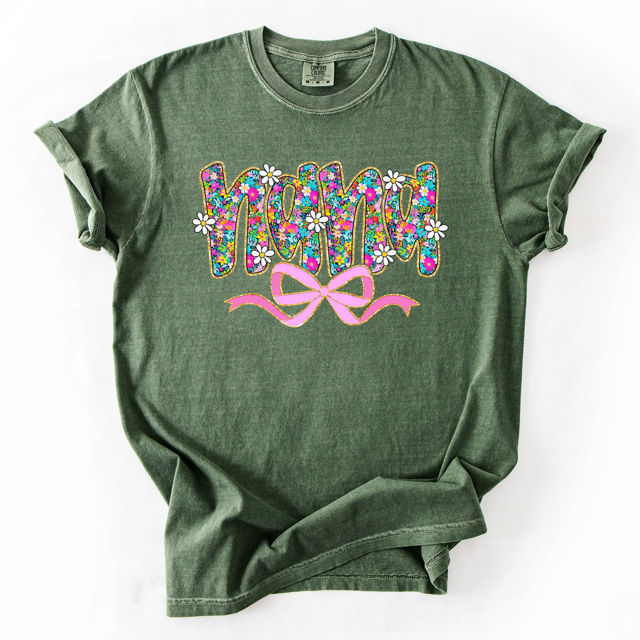 Nana Mother's Day Floral Ribbon Bow Pastel Blooms Garden Cheer Comfort Colors Tee