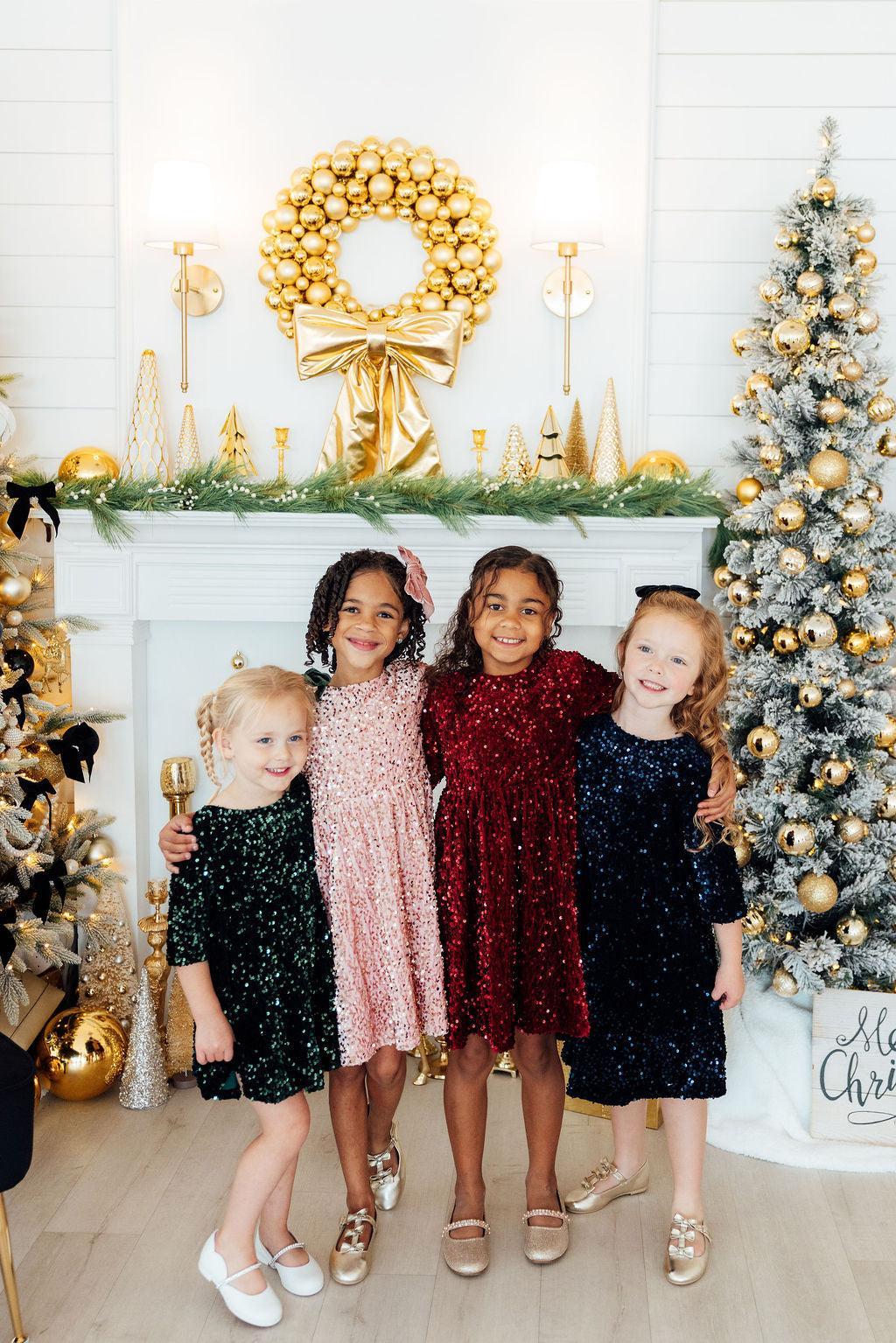 Navy Blue Velvet Sequin Dress