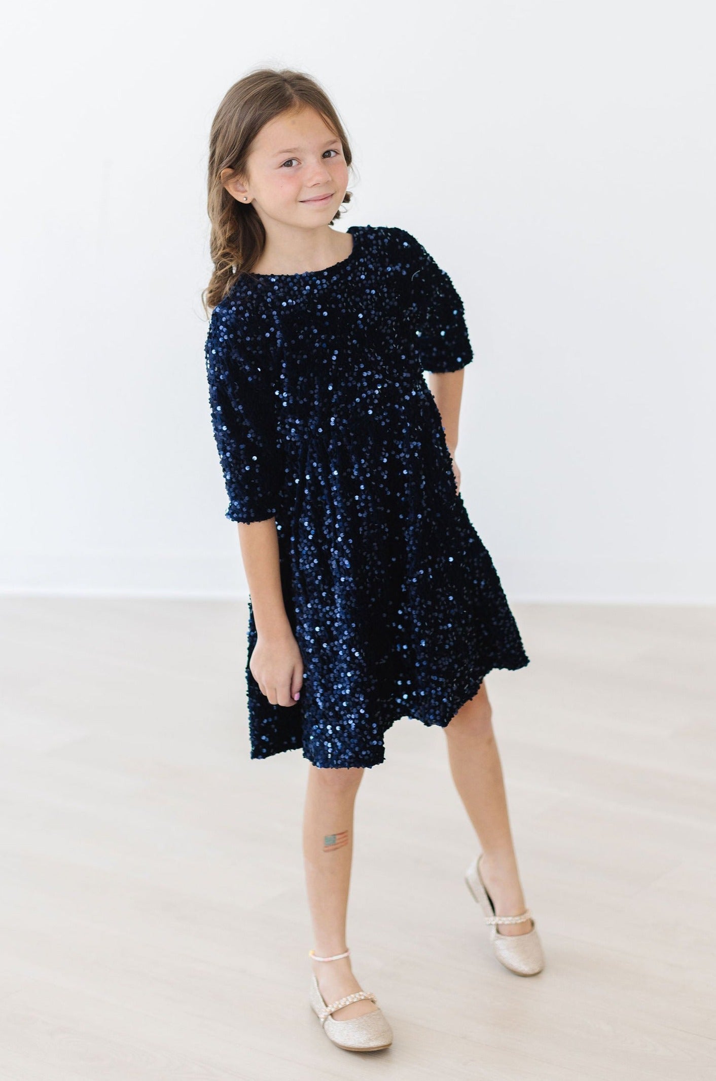 Navy Blue Velvet Sequin Dress