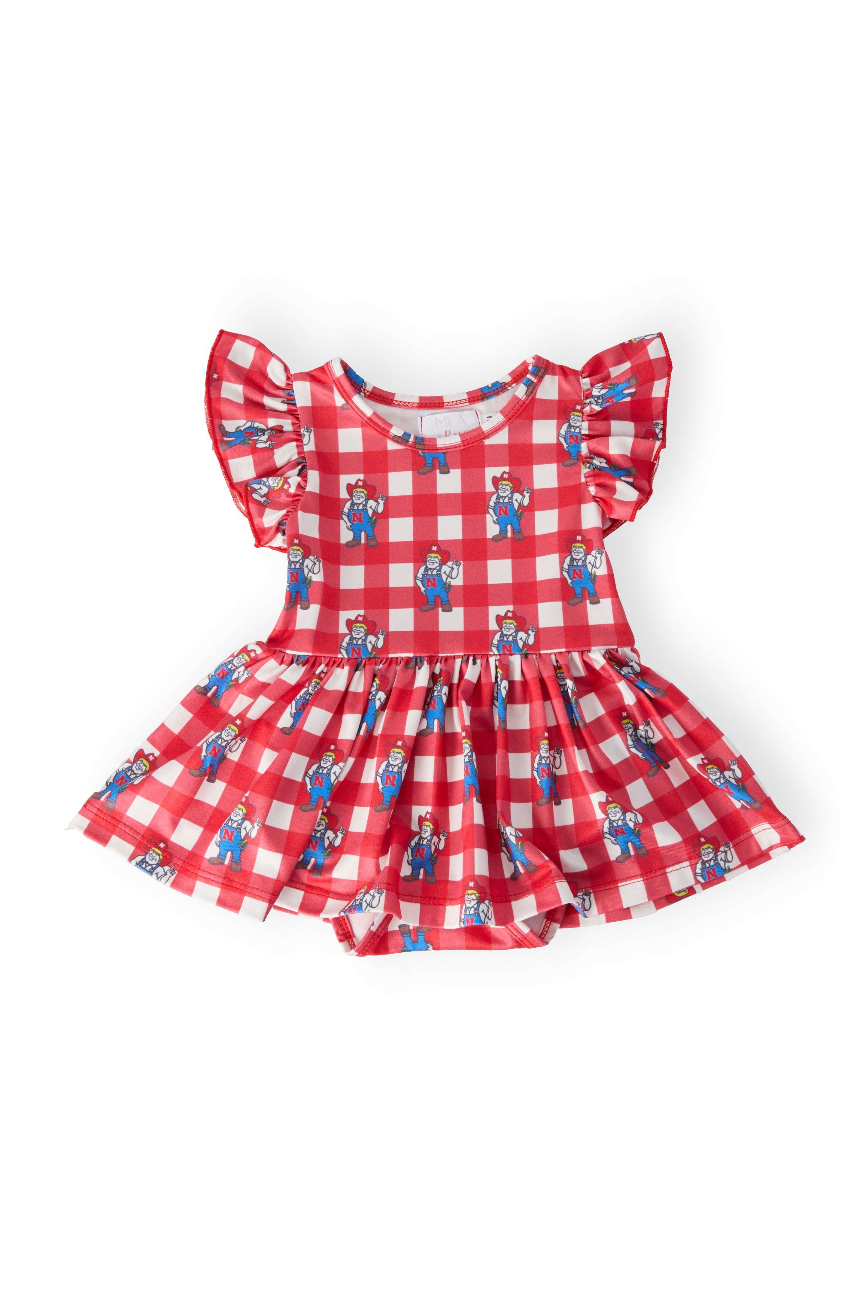 Nebraska Plaid Herbie Husker S/S Flutter Twirl Bodysuit