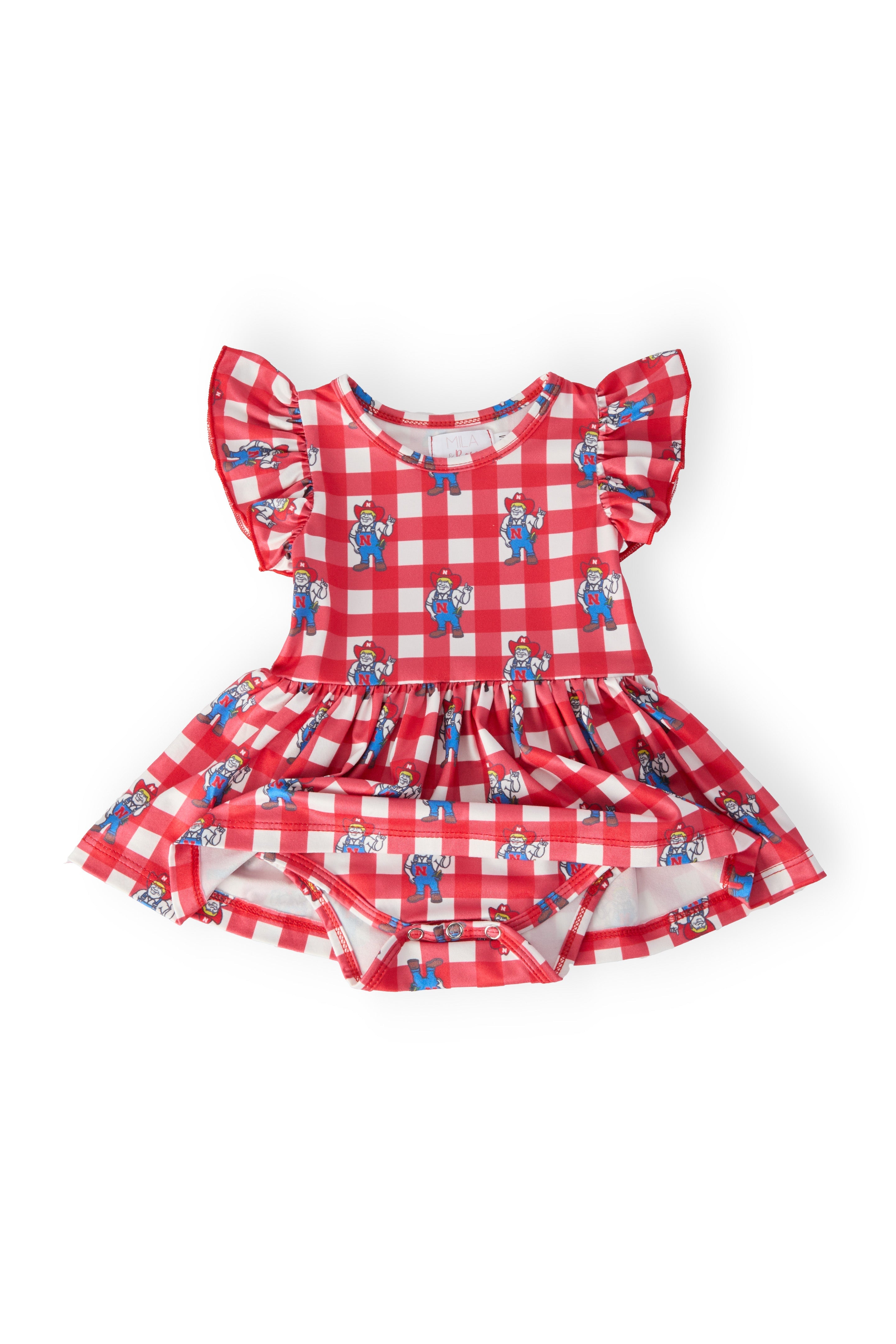 Nebraska Plaid Herbie Husker S/S Flutter Twirl Bodysuit