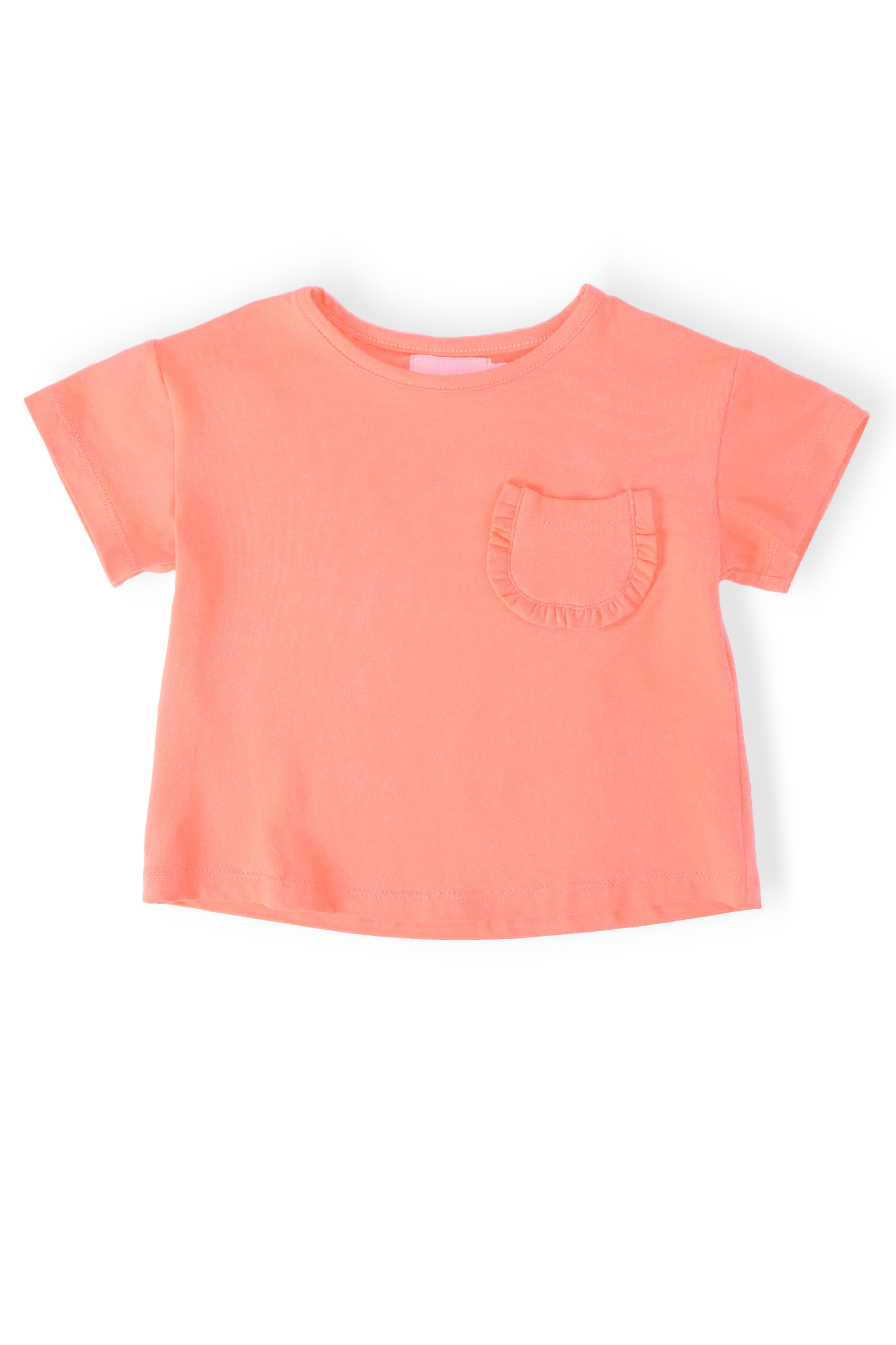 Neon Coral Ruffle Pocket Tee