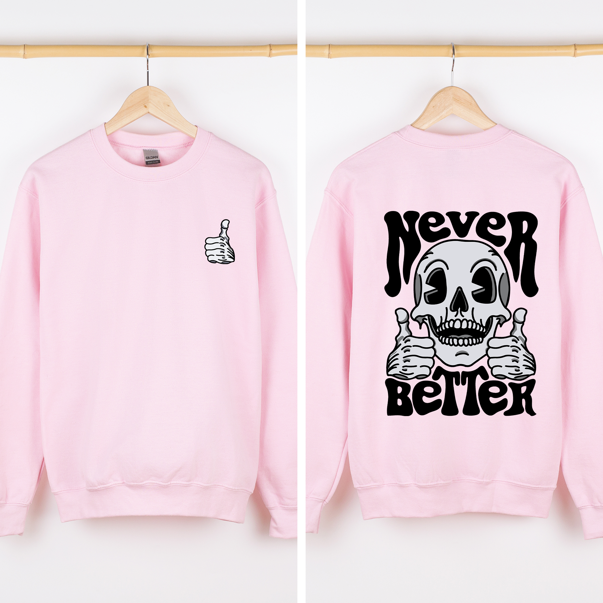 Never Better Skeleton Thumbs Up Vibe Mood Halloween Night Edition Graphic Design Sweatshirt