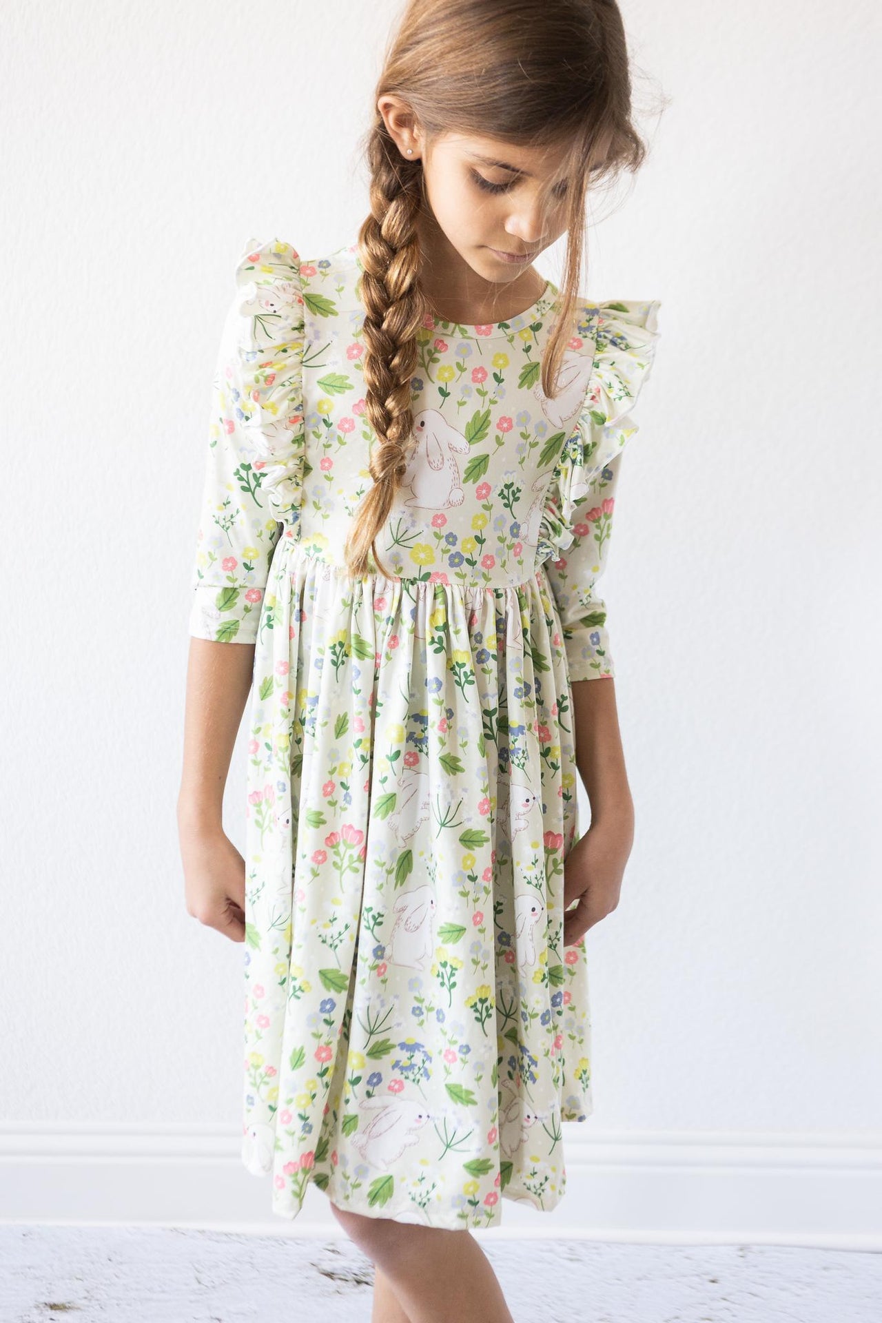 No Bunny Like You 3/4 Sleeve Ruffle Twirl Dress
