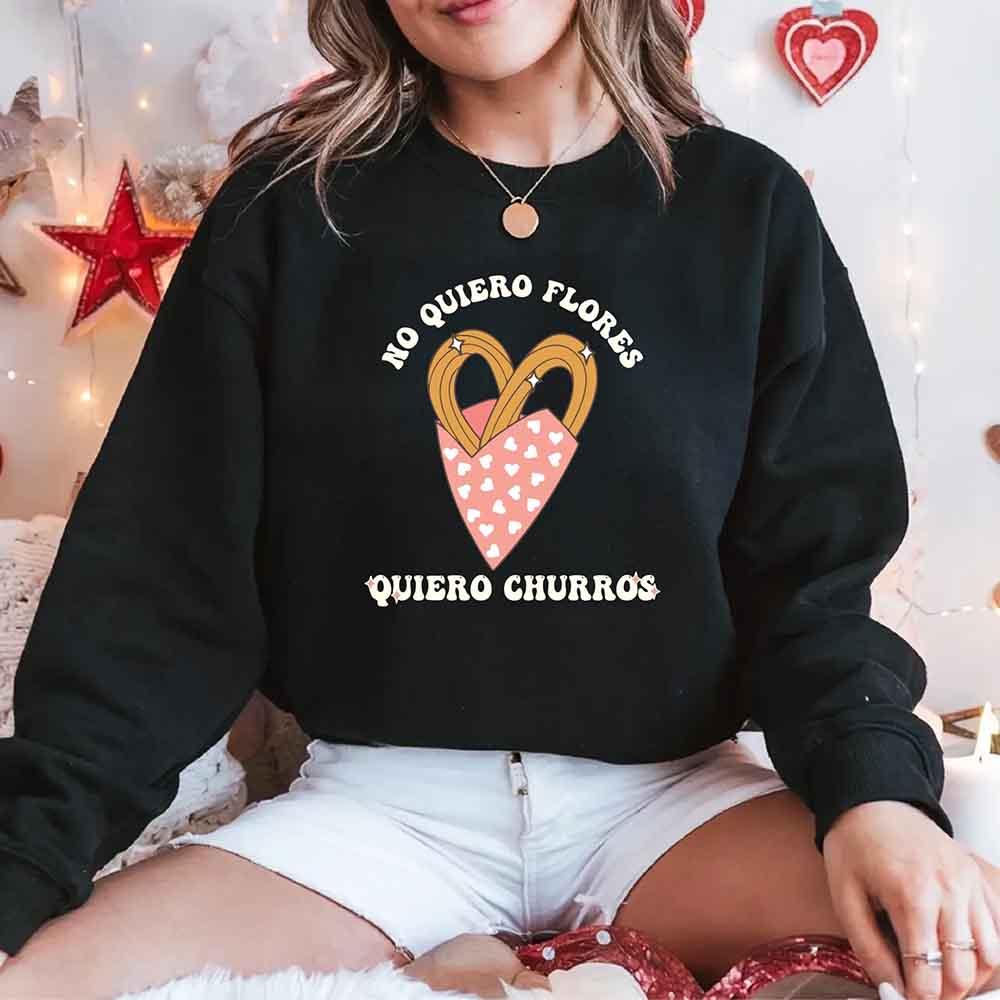 No Quiero Flores Valentine Sweatshirt - Cute Churros Valentine Day's Sweater