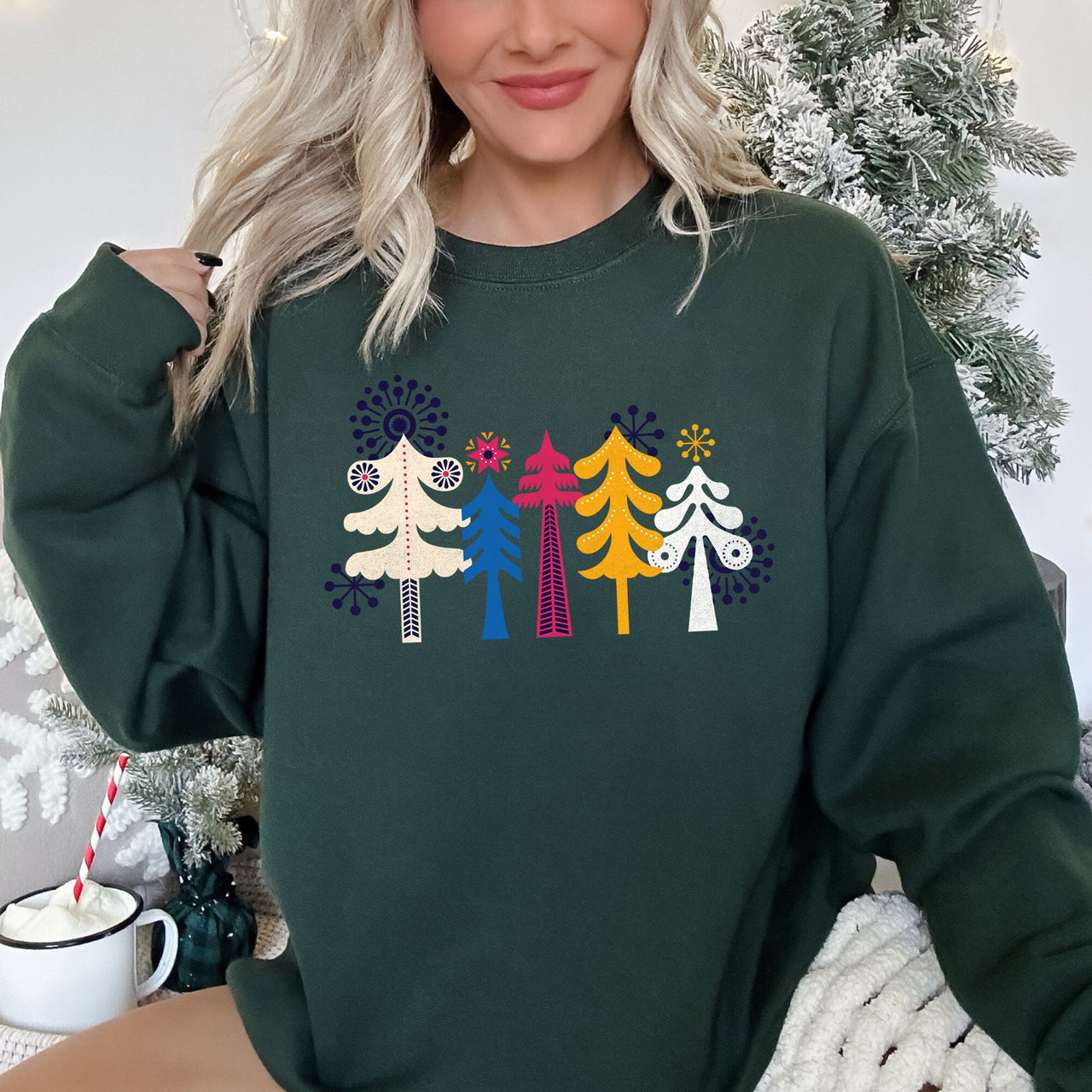 Noel Folk Art Christmas Ornament Moonlit Village Winter Night Scenic Design Inspiring Warmth and Joy Sweatshirt