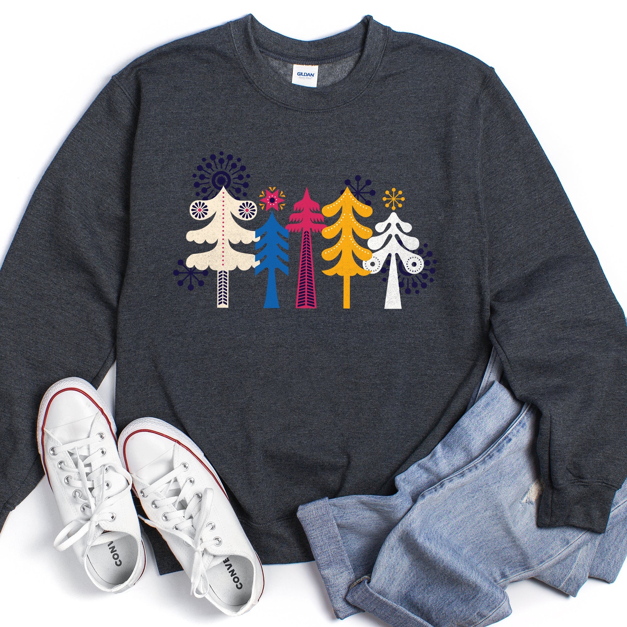 Noel Folk Art Christmas Ornament Moonlit Village Winter Night Scenic Design Inspiring Warmth and Joy Sweatshirt