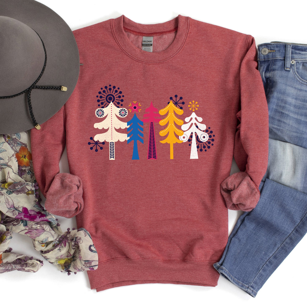 Noel Folk Art Christmas Ornament Moonlit Village Winter Night Scenic Design Inspiring Warmth and Joy Sweatshirt