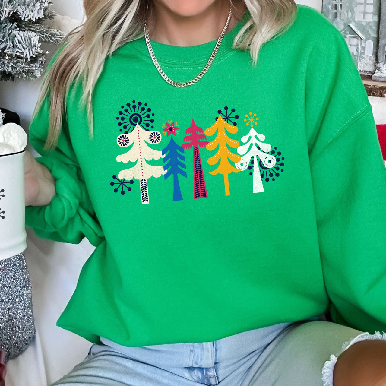 Noel Folk Art Christmas Ornament Moonlit Village Winter Night Scenic Design Inspiring Warmth and Joy Sweatshirt