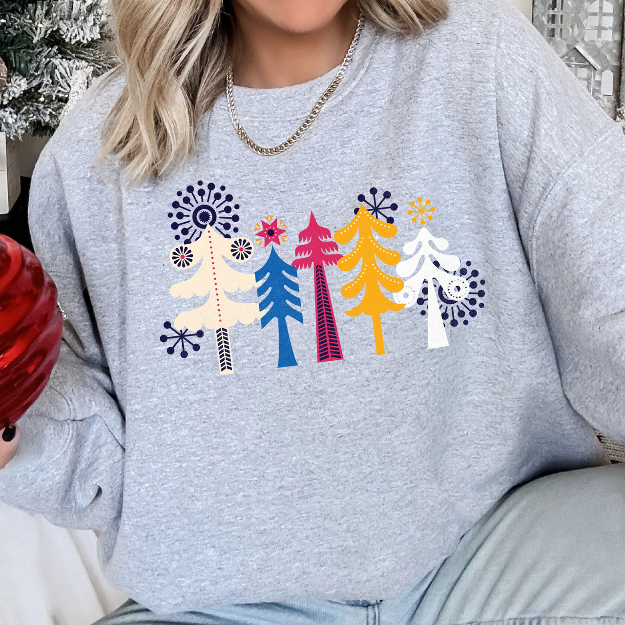 Noel Folk Art Christmas Ornament Moonlit Village Winter Night Scenic Design Inspiring Warmth and Joy Sweatshirt