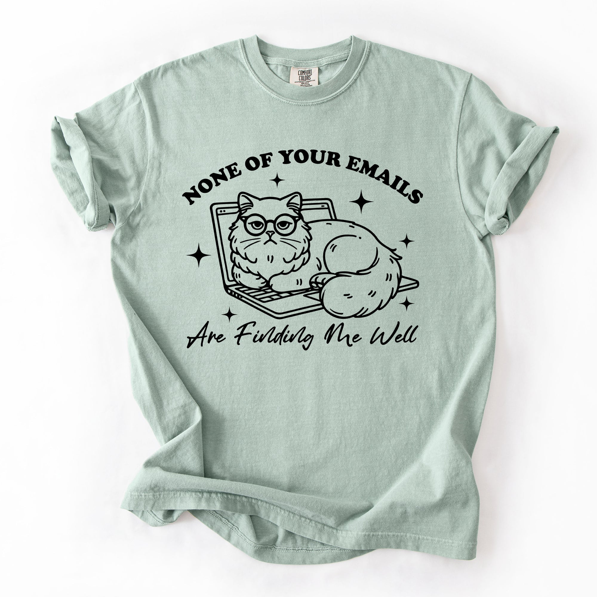 None Of Your Emails Are Finding Me Well Cat Sarcastic Work Office Humor Comfort Colors Tee