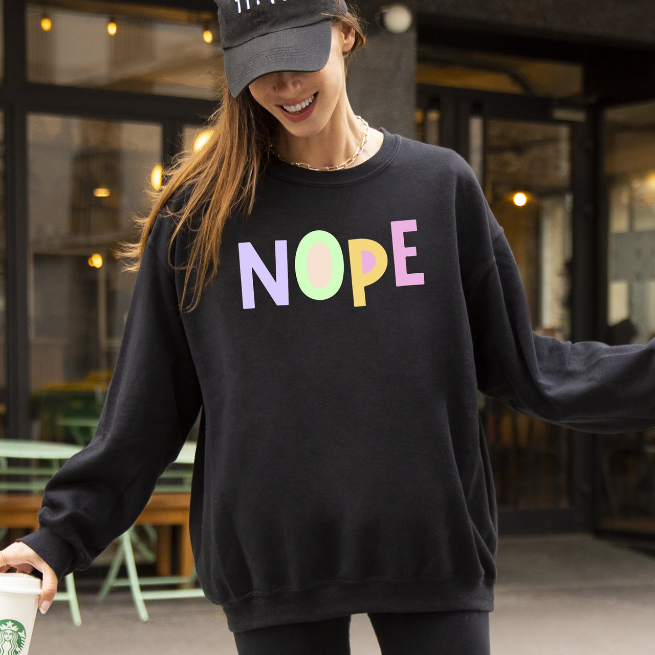 Nope Positivity Funny Sarcastic Mental Health Colorful Pastel Vibes Cozy Soft Everyday Sweatshirt