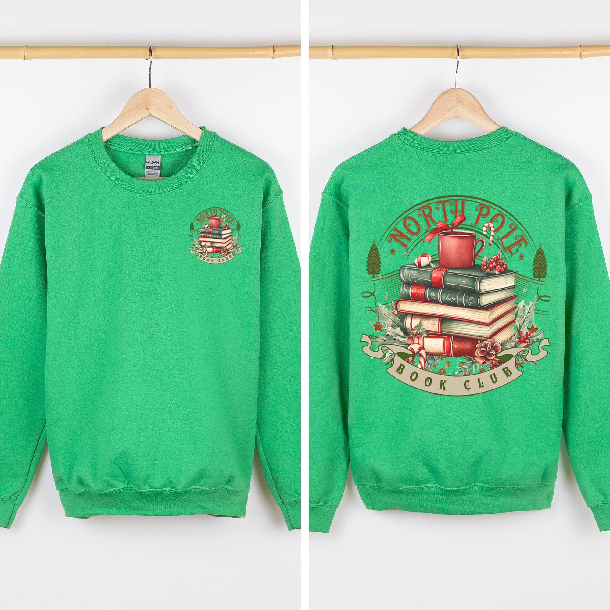 North Pole Book Club Christmas Santa BookTok Reading Library Retro Front Back Sweatshirt