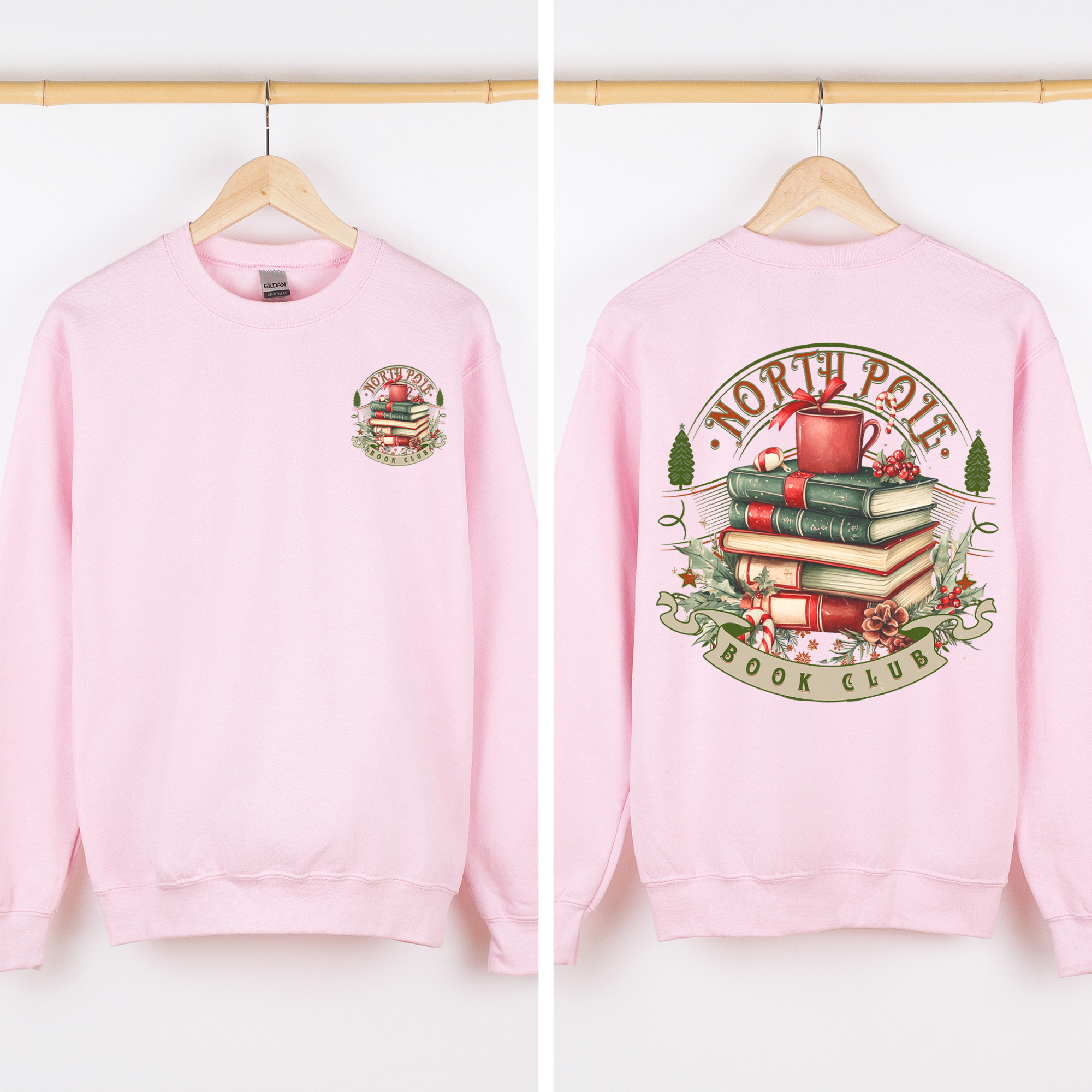 North Pole Book Club Christmas Santa BookTok Reading Library Retro Front Back Sweatshirt