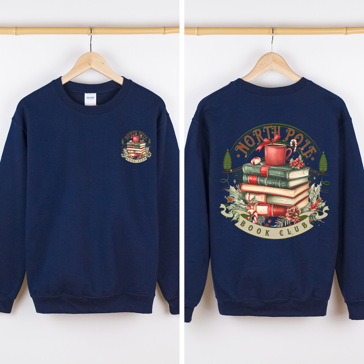 North Pole Book Club Christmas Santa BookTok Reading Library Retro Front Back Sweatshirt
