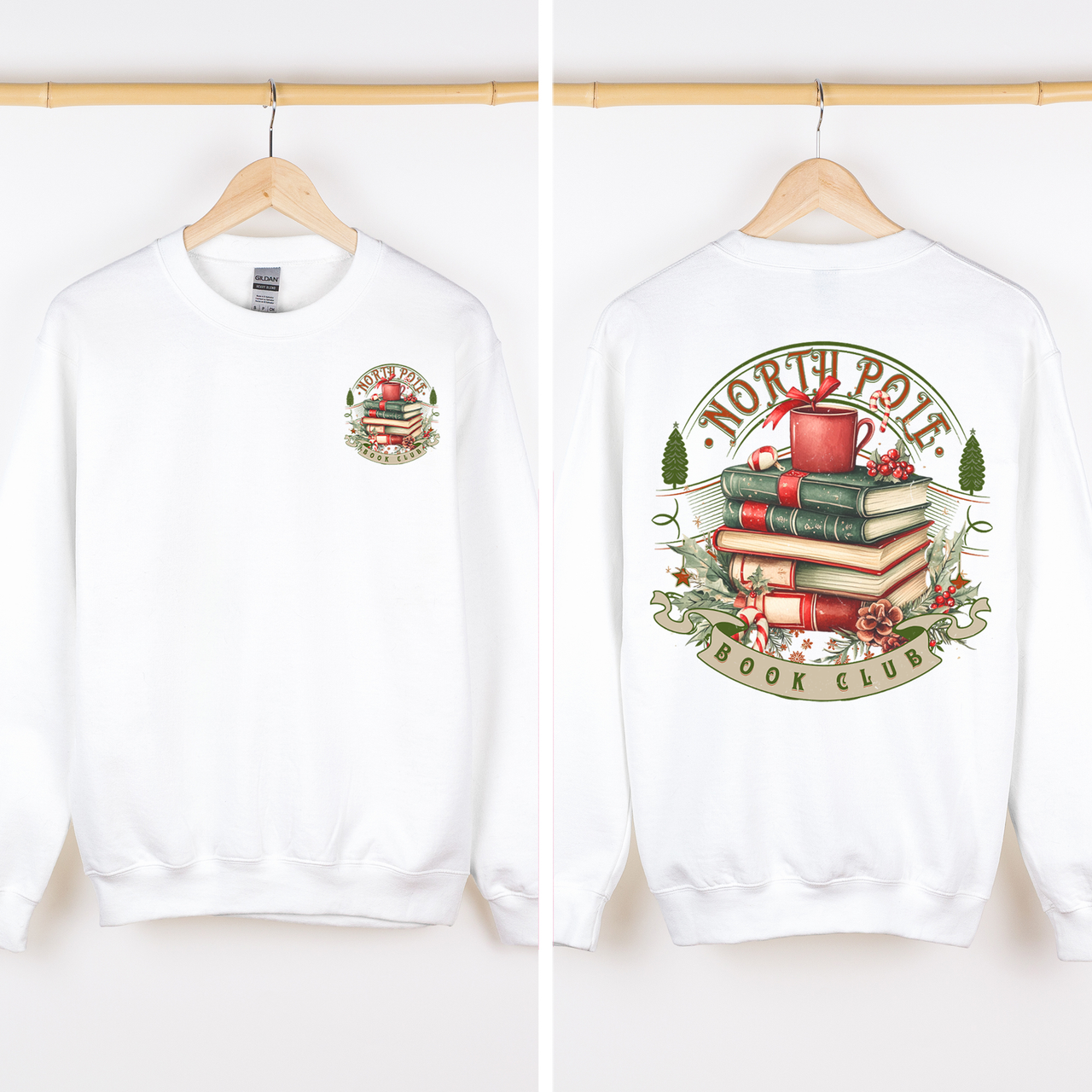 North Pole Book Club Christmas Santa BookTok Reading Library Retro Front Back Sweatshirt