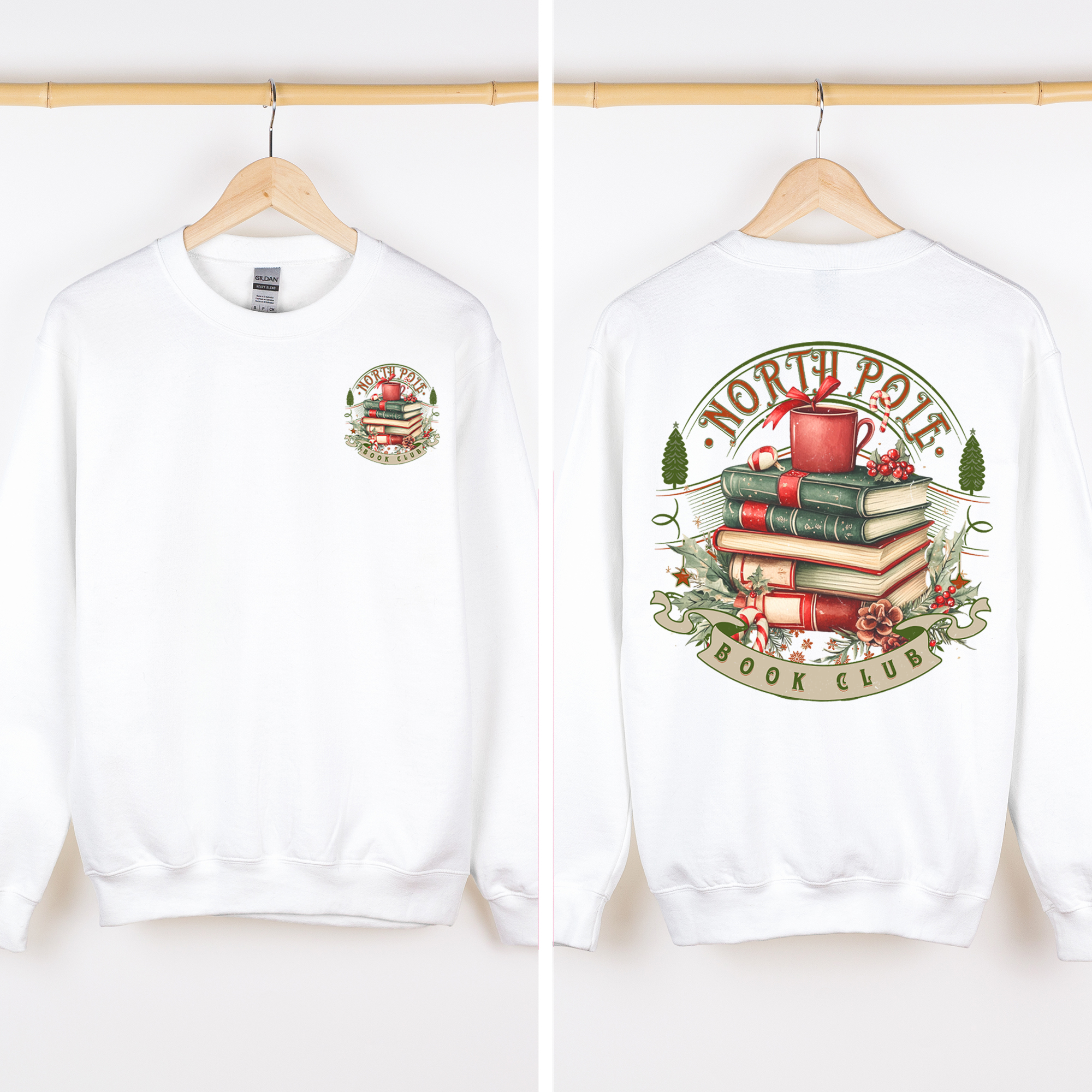 North Pole Book Club Christmas Santa BookTok Reading Library Retro Front Back Sweatshirt