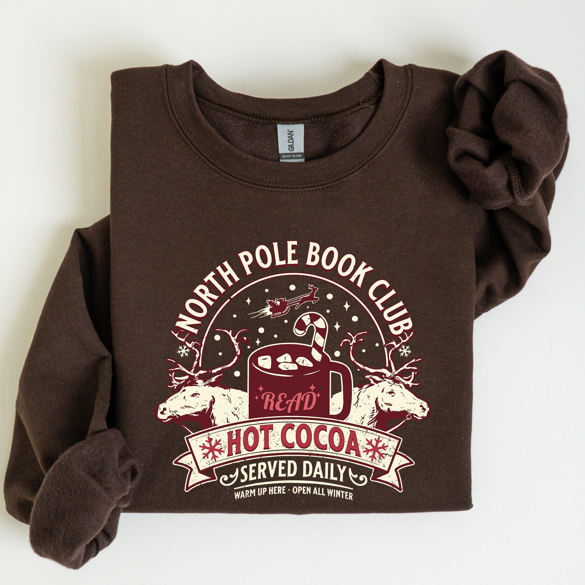 North Pole Book Club Reading Christmas Santa Reindeer Winter Xmas Holiday Sweatshirt