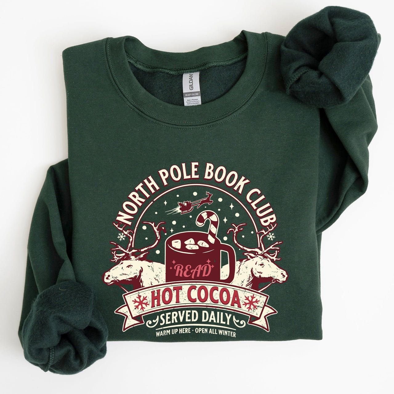 North Pole Book Club Reading Christmas Santa Reindeer Winter Xmas Holiday Sweatshirt