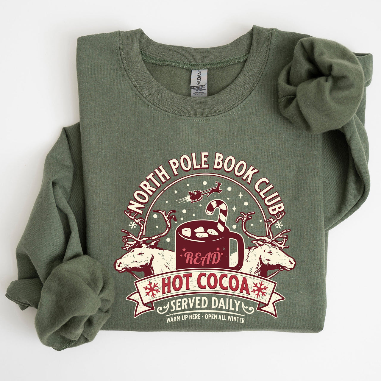 North Pole Book Club Reading Christmas Santa Reindeer Winter Xmas Holiday Sweatshirt