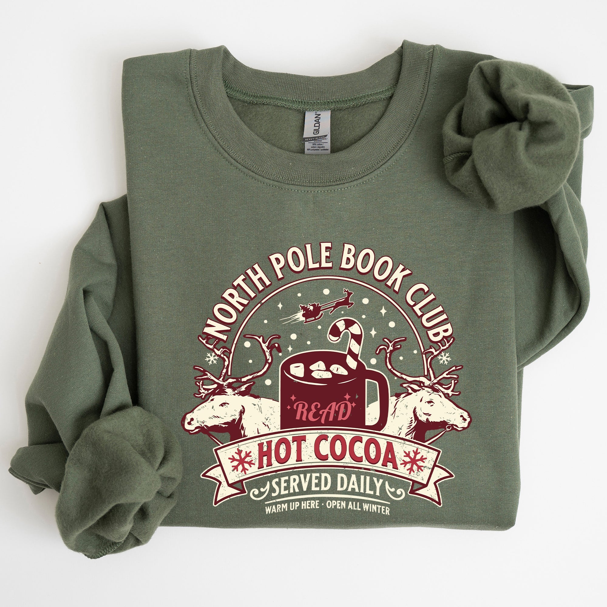 North Pole Book Club Reading Christmas Santa Reindeer Winter Xmas Holiday Sweatshirt