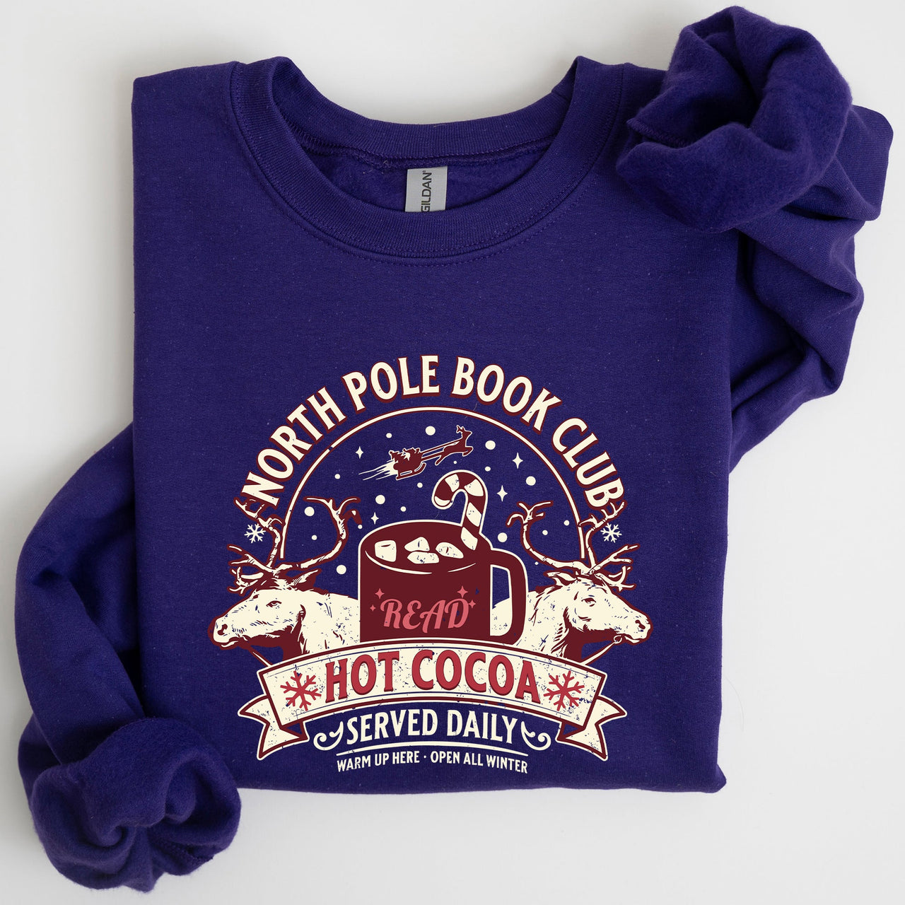 North Pole Book Club Reading Christmas Santa Reindeer Winter Xmas Holiday Sweatshirt