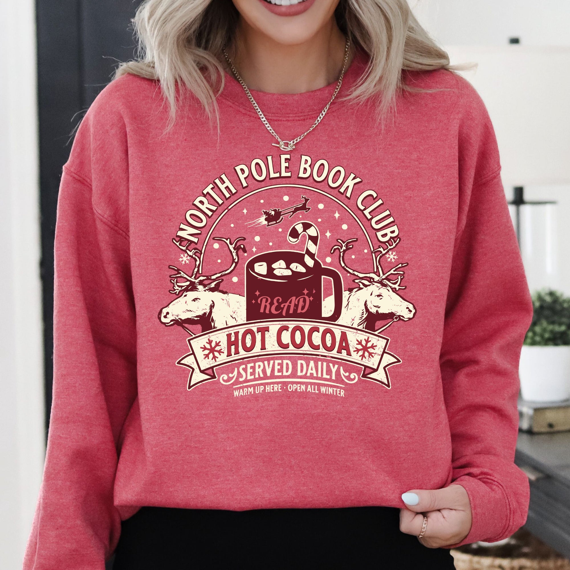 North Pole Book Club Reading Christmas Santa Reindeer Winter Xmas Holiday Sweatshirt