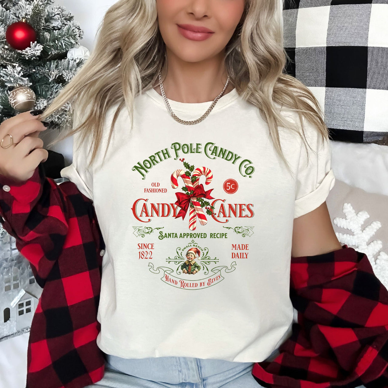 North Pole Candy Company Christmas Retro Sign Vintage Holiday Logo Classic Graphic Tee
